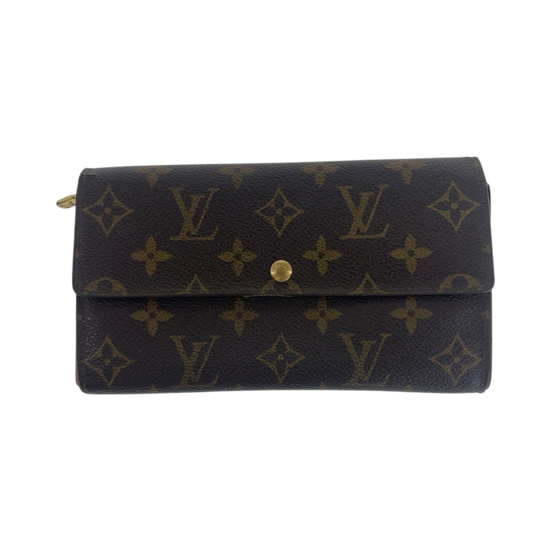LOUIS VUITTON Monogram Porte Monnaie Credit Brown with Gold Hardware M61725 Long Wallet