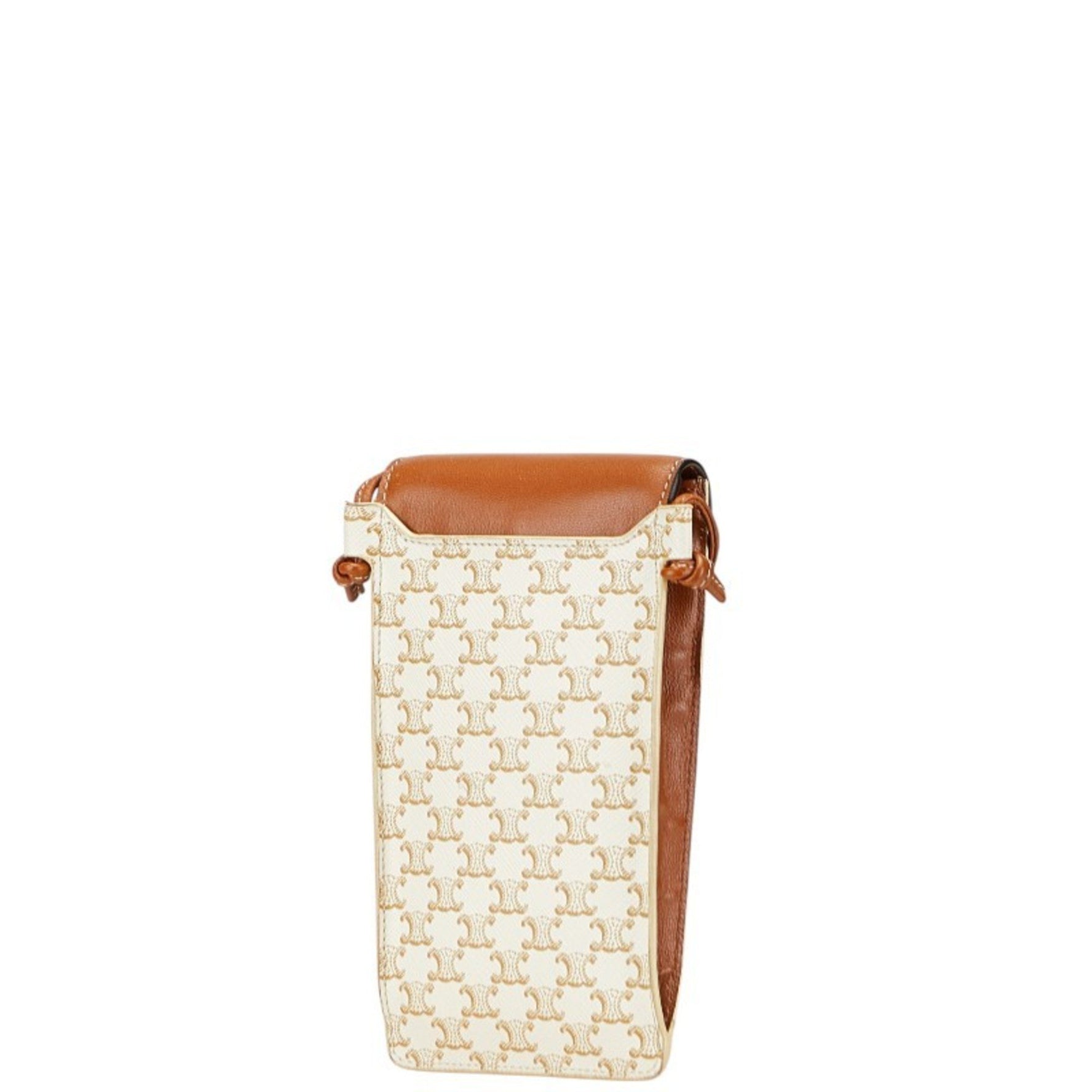 Celine Triomphe Crossbody Shoulder Bag with Phone Case in White and Brown Leather