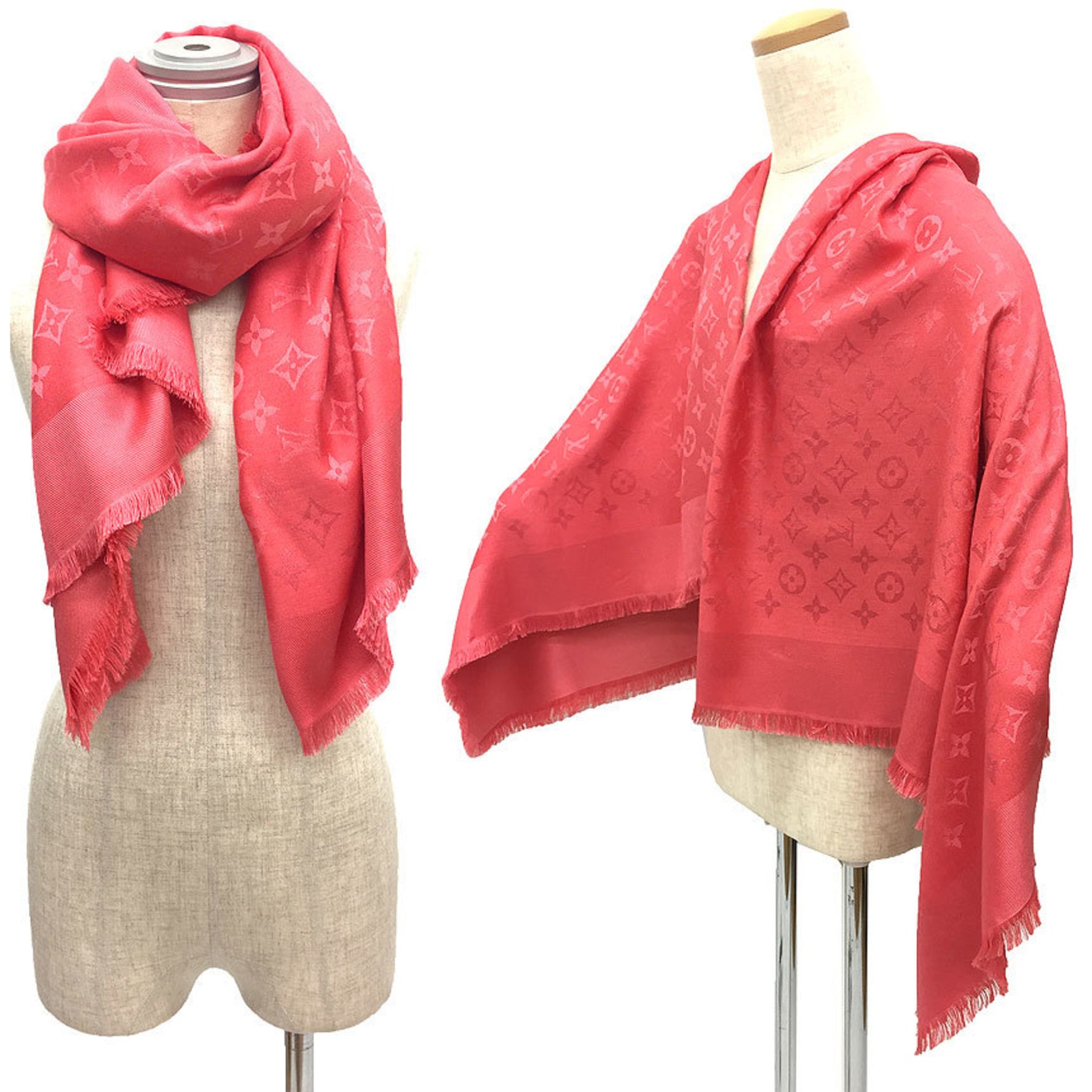 Louis Vuitton Shawl Monogram Stole Large Silk x Wool Raspberry Small