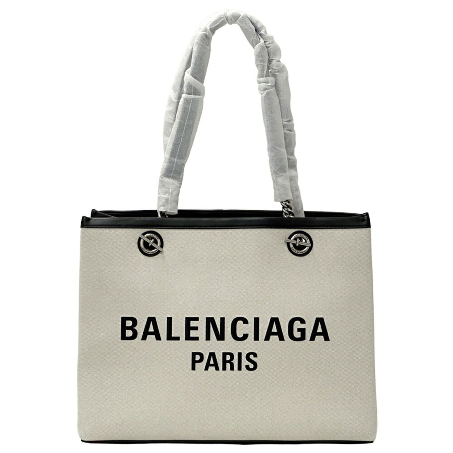Balenciaga BALENCIAGA Women's Tote Bag Canvas Leather Duty-Free Medium Ivory Black White