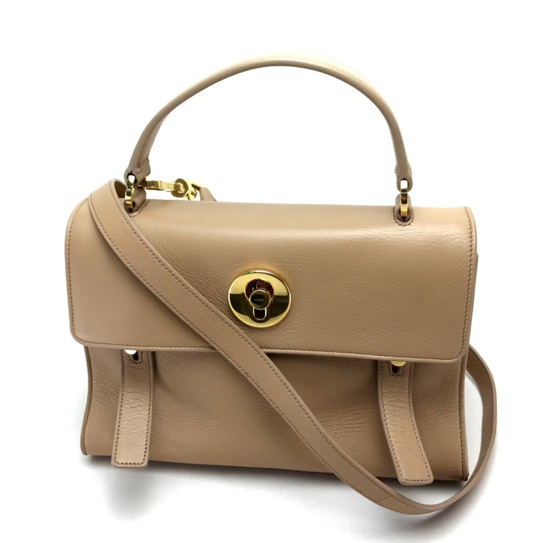 SAINT LAURENT Saint Laurent Paris Muse Toe Handbag Shoulder Bag Leather Women's Beige