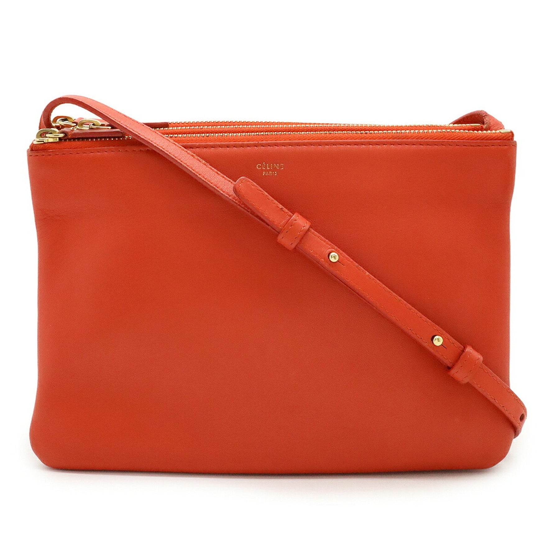 CELINE Trio Large Shoulder Bag/Pouch in Orange-Red Leather