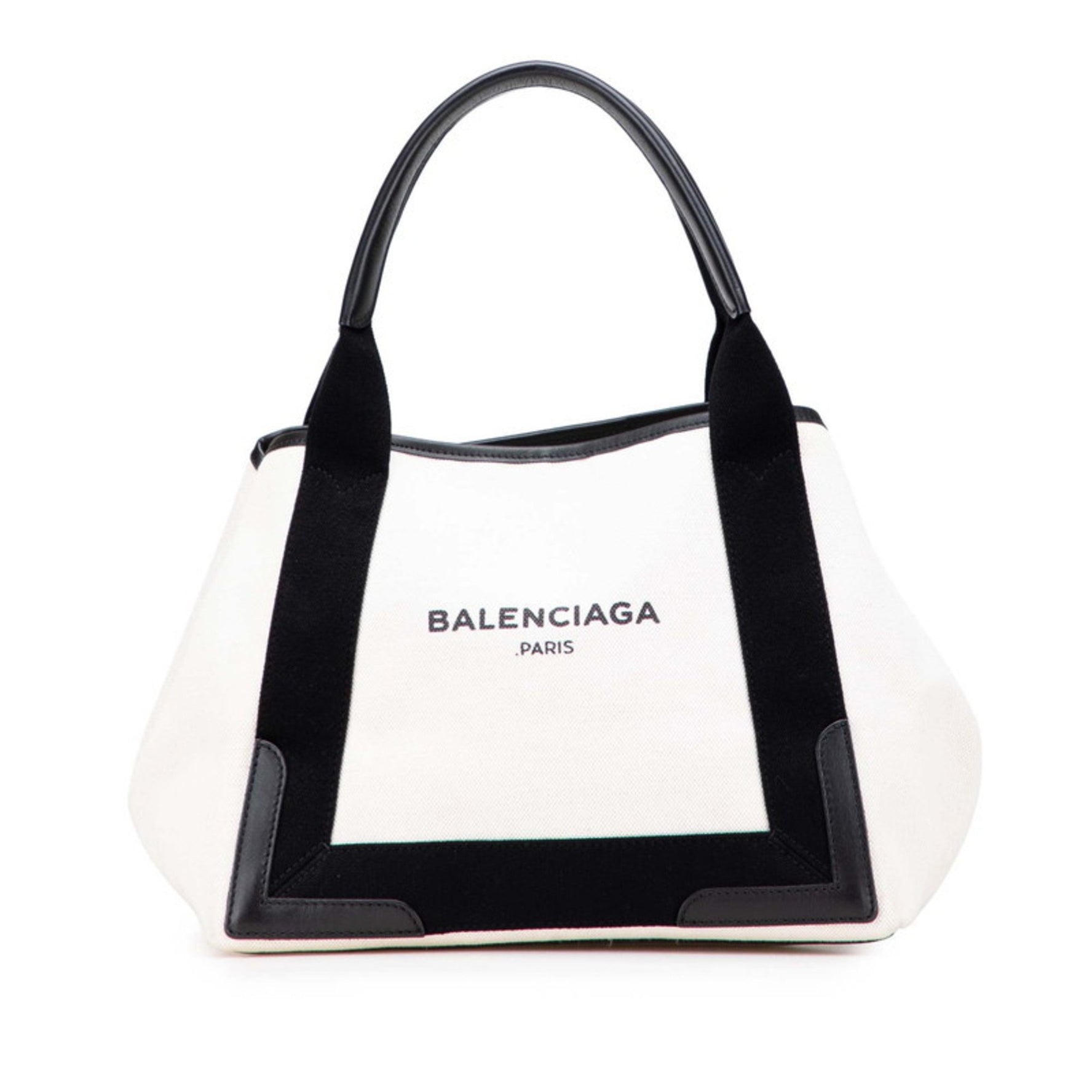 Balenciaga Navy Cabas S Tote Bag/Handbag in Ivory and Black Canvas Leather