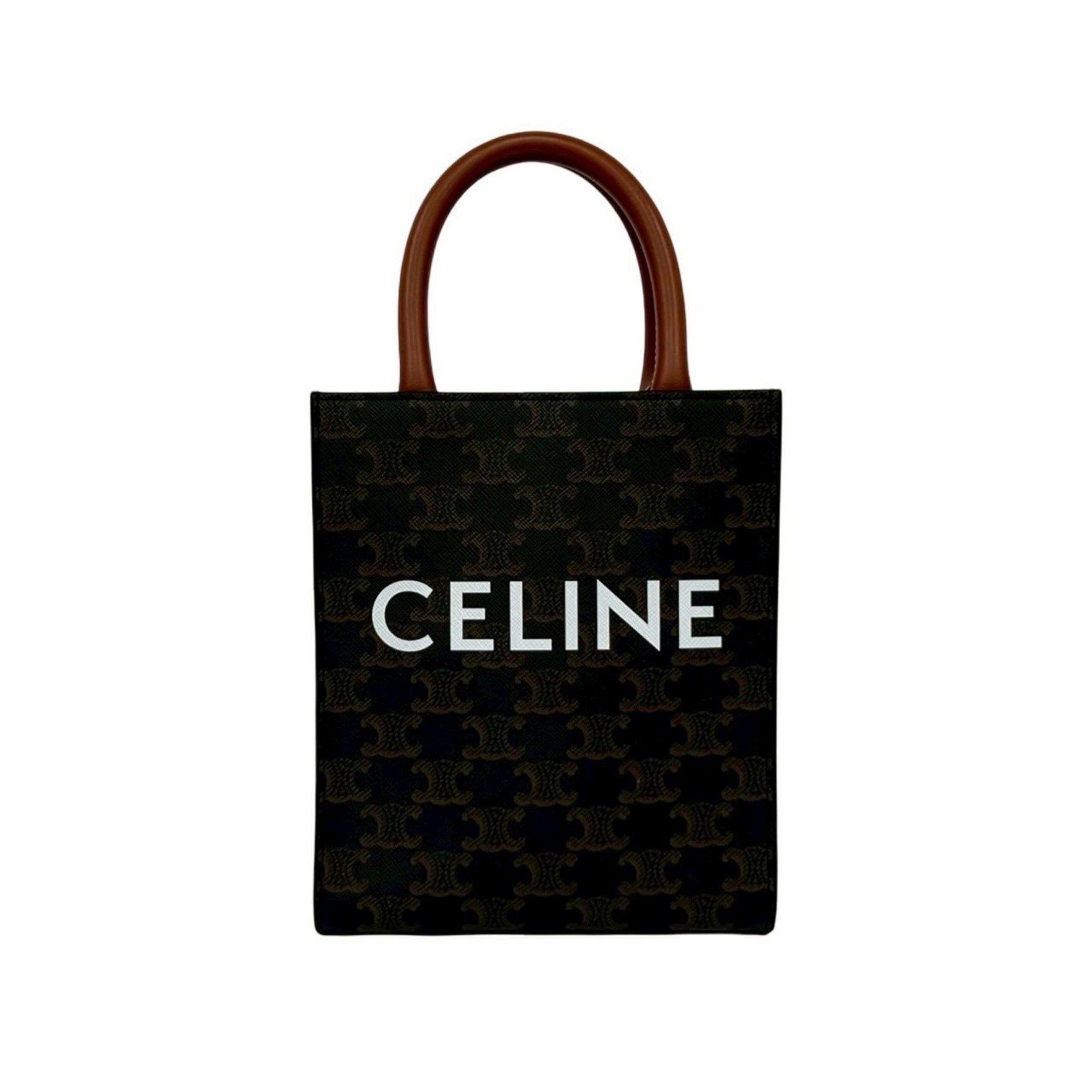 CELINE Vertical Cabas Leather Handbag, Mini Tote Bag, Shoulder Brown/Black
