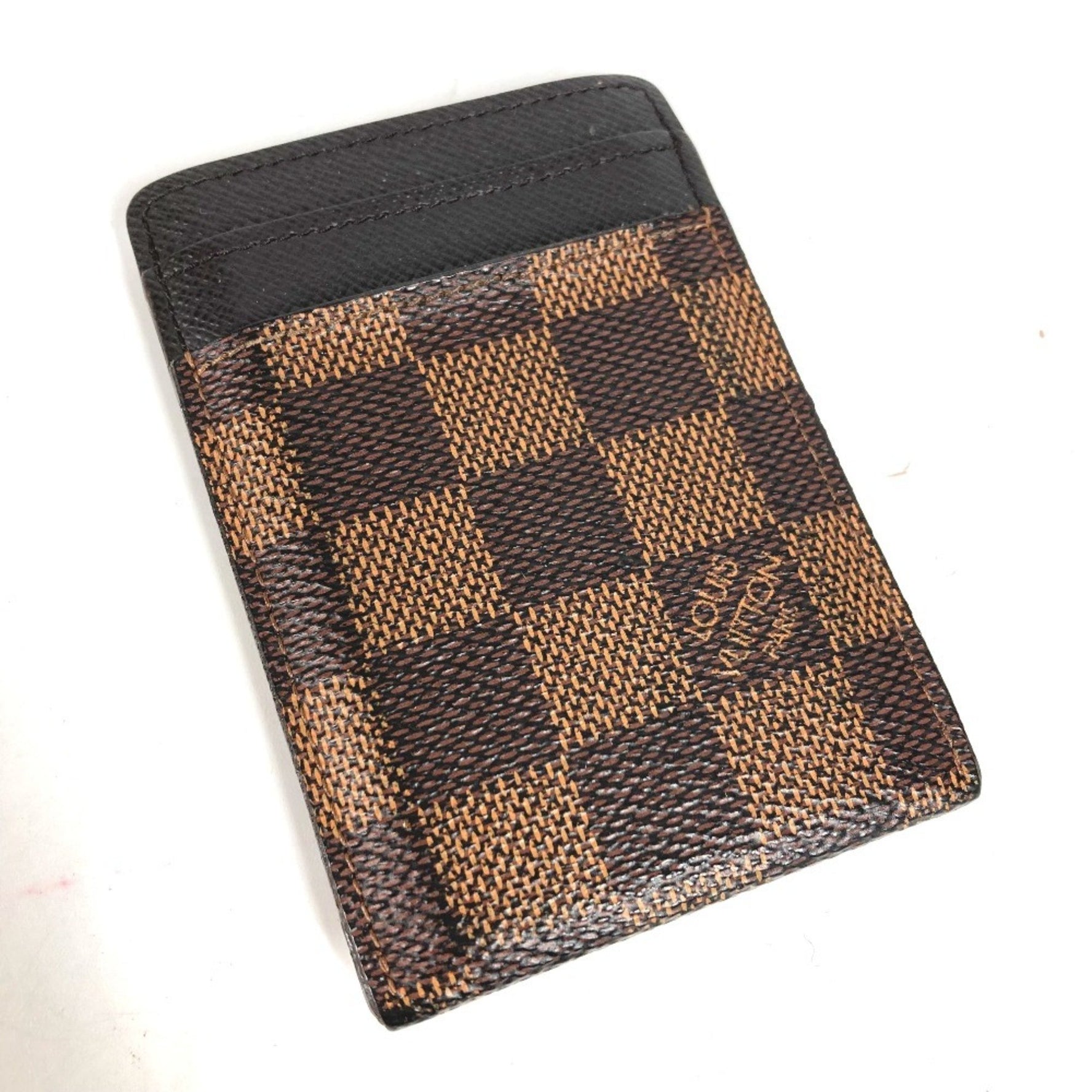 LOUIS VUITTON N61209 Damier Porte Carte-Pens Business Card Case with Money Clip, Canvas, Ebene Brown, Women's