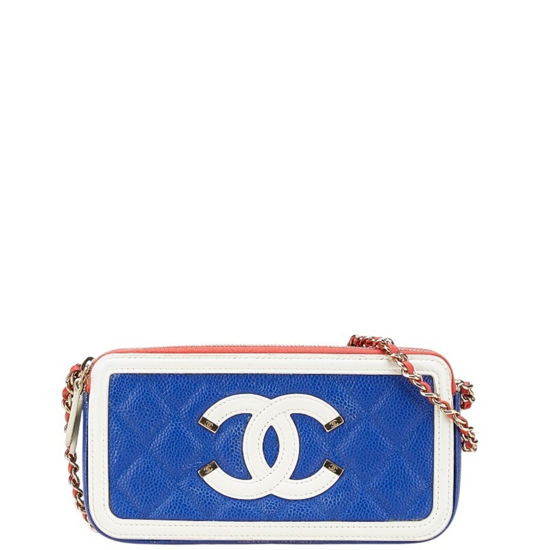CHANEL Coco Mark Tricolor Shoulder Bag Navy White Caviar Skin