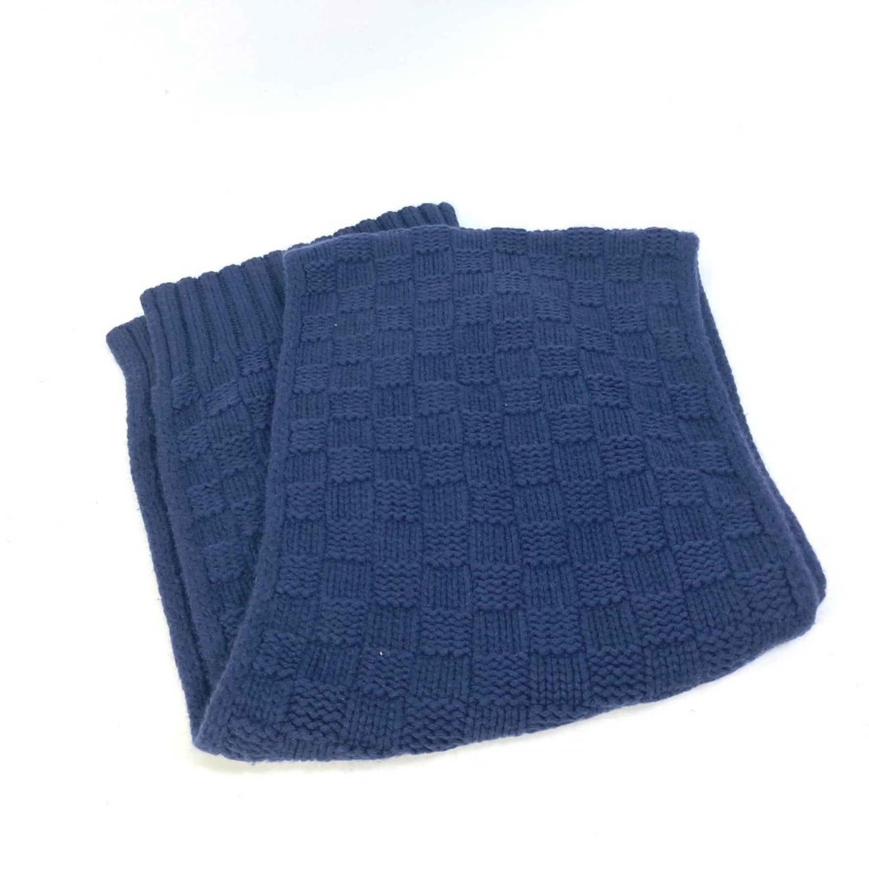 LOUIS VUITTON M70169 Damier Echarpe Helsinki Leather Patch Tag Cashmere Scarf Men's Navy