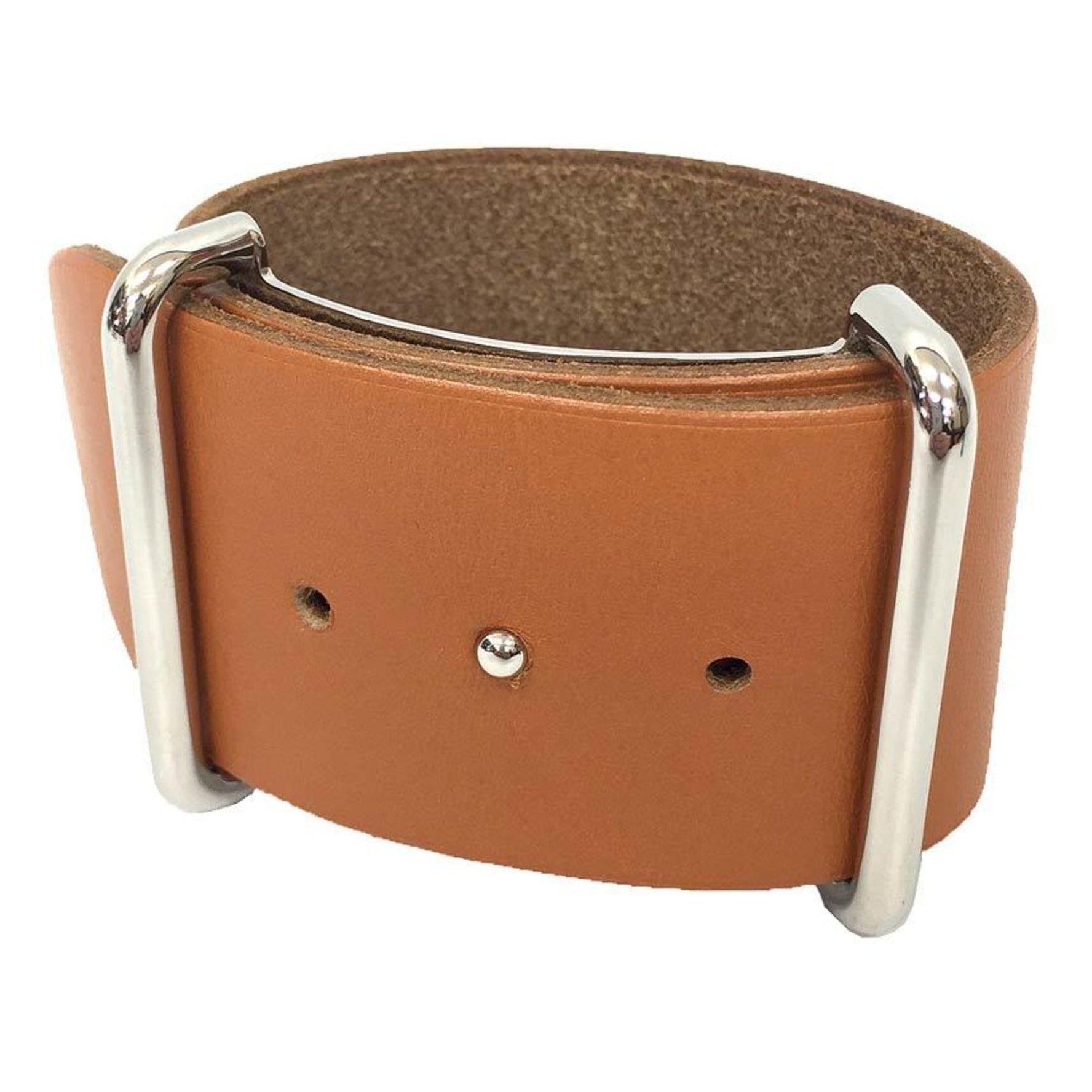 Hermes HERMES API GM Bracelet Bangle Leather Camel Brown Silver Hardware Men's Women's Unisex