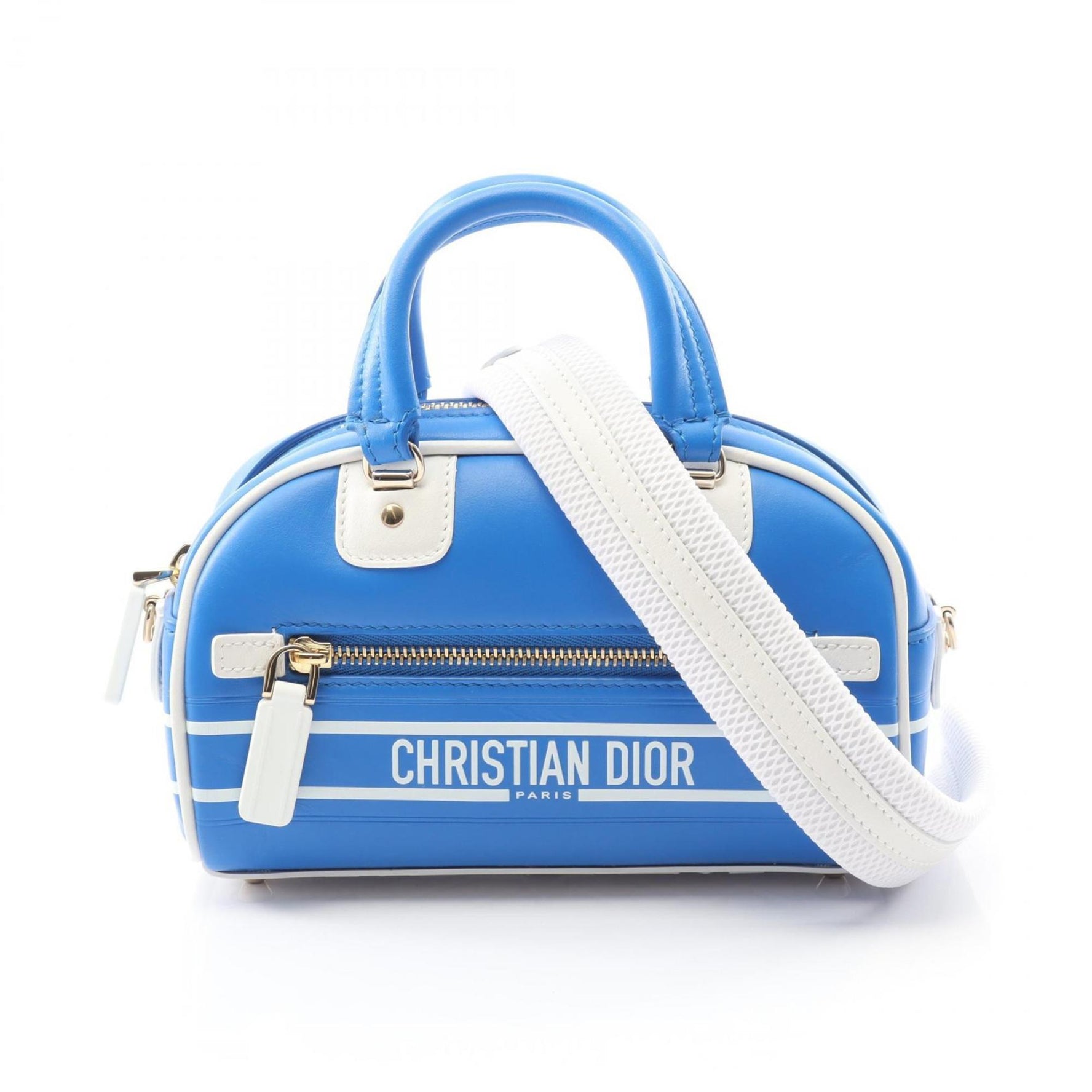 Christian Dior Dior VIBE Mini Bowling Bag, Leather Handbag, Blue and White