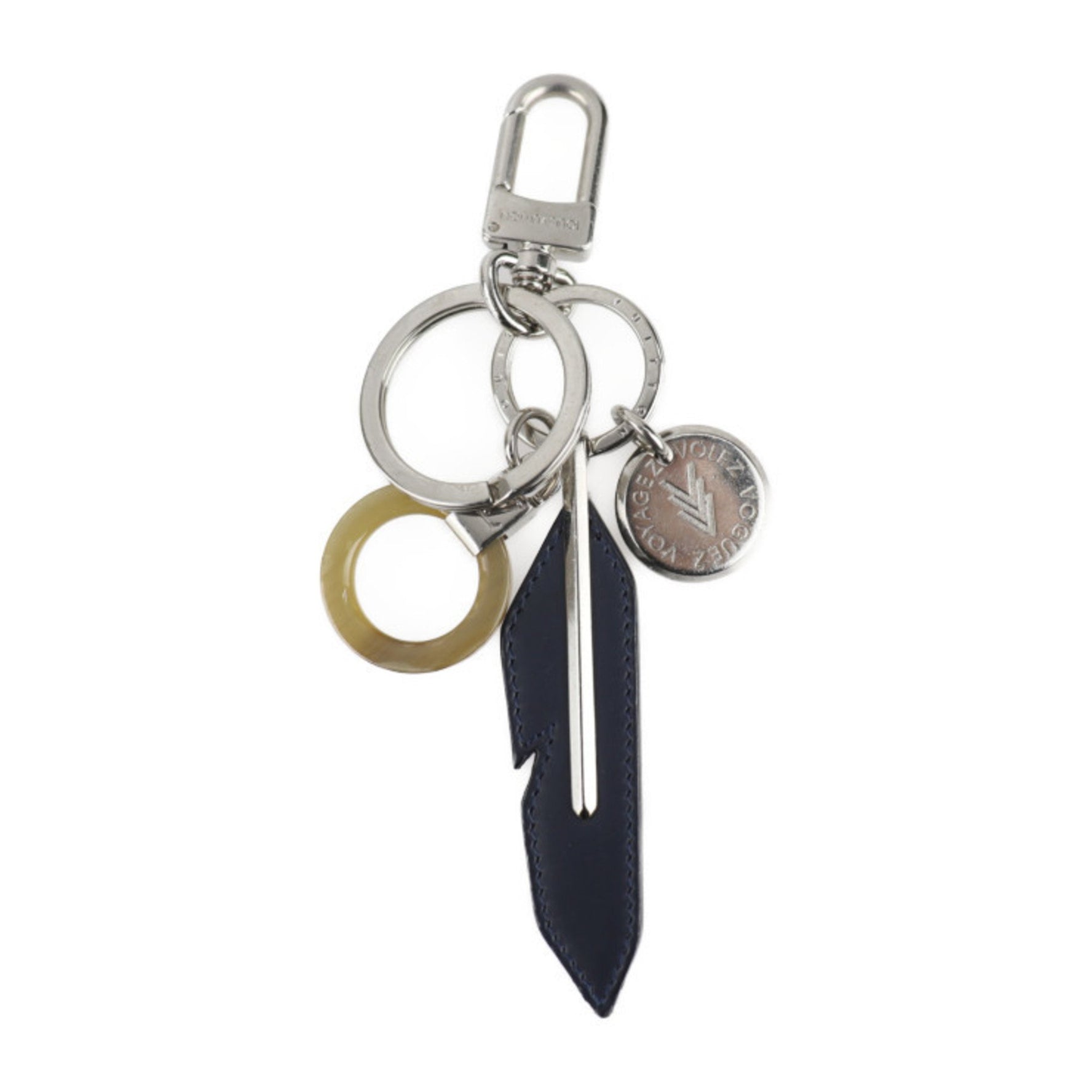 Louis Vuitton Dreaming Charms Keychain Metal Leather Silver Navy Key Ring Bag Charm