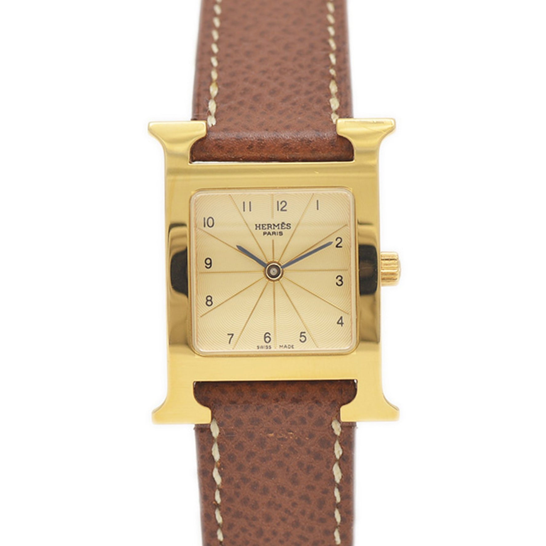 Hermès H Watch PM Ivory Dial Leather Strap Quartz Movement