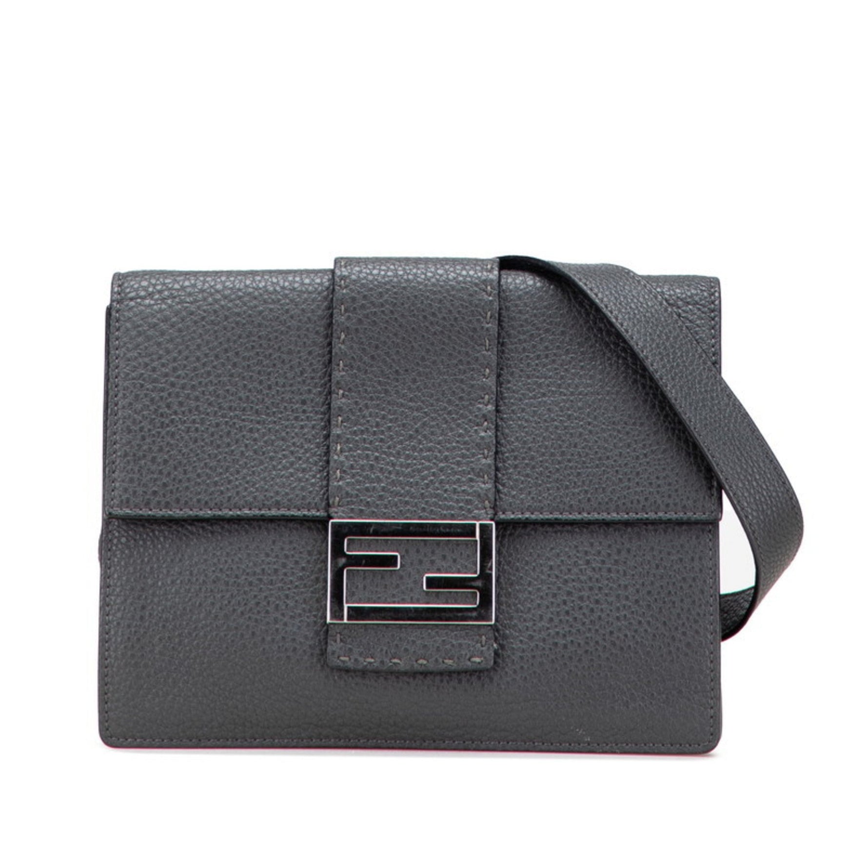 FENDI Flat Baguette Medium Crossbody Shoulder Bag Leather