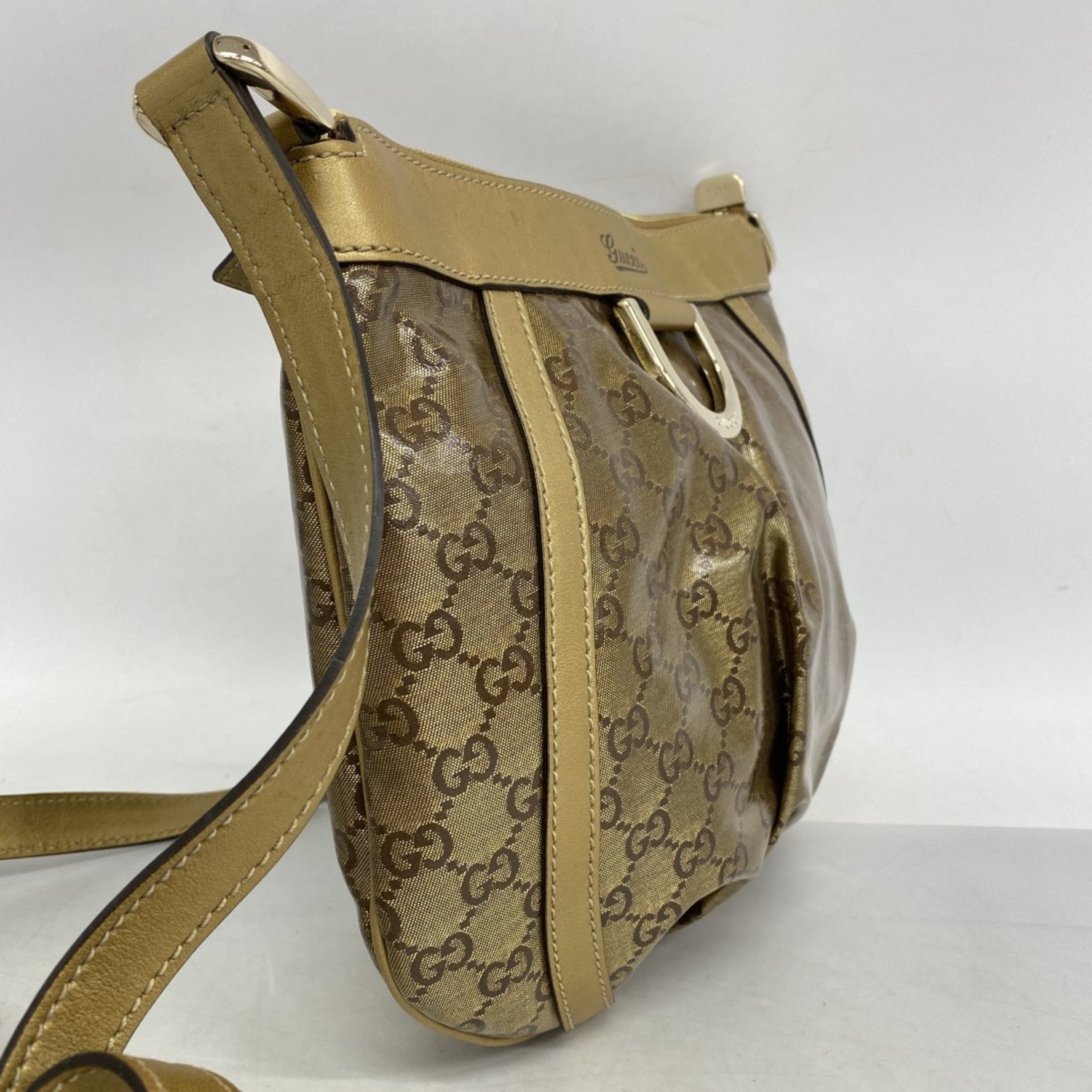 Gucci GG Crystal Abbey Shoulder Bag Coated Canvas Champagne