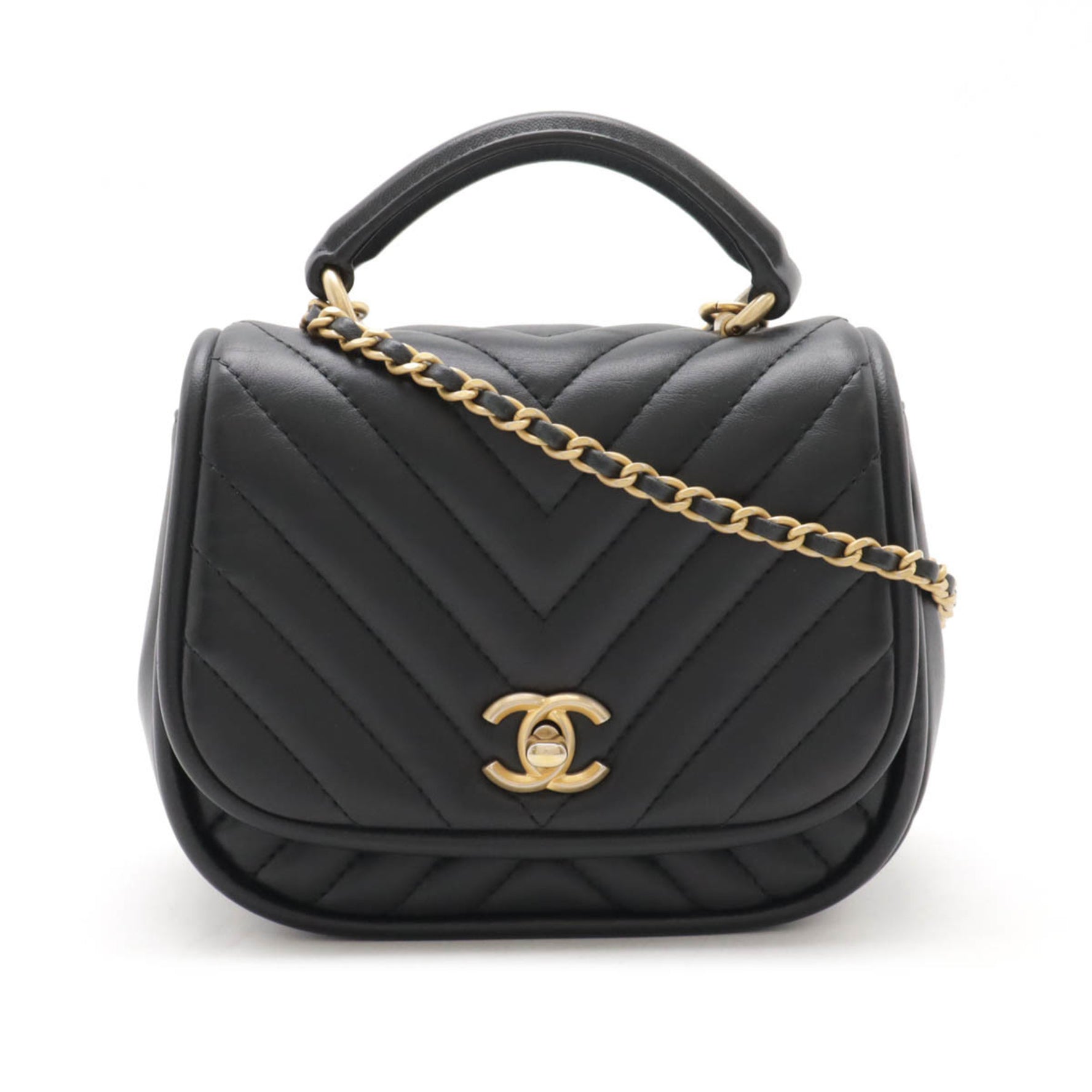 CHANEL V-stitch chevron Coco mark handbag chain shoulder bag black
