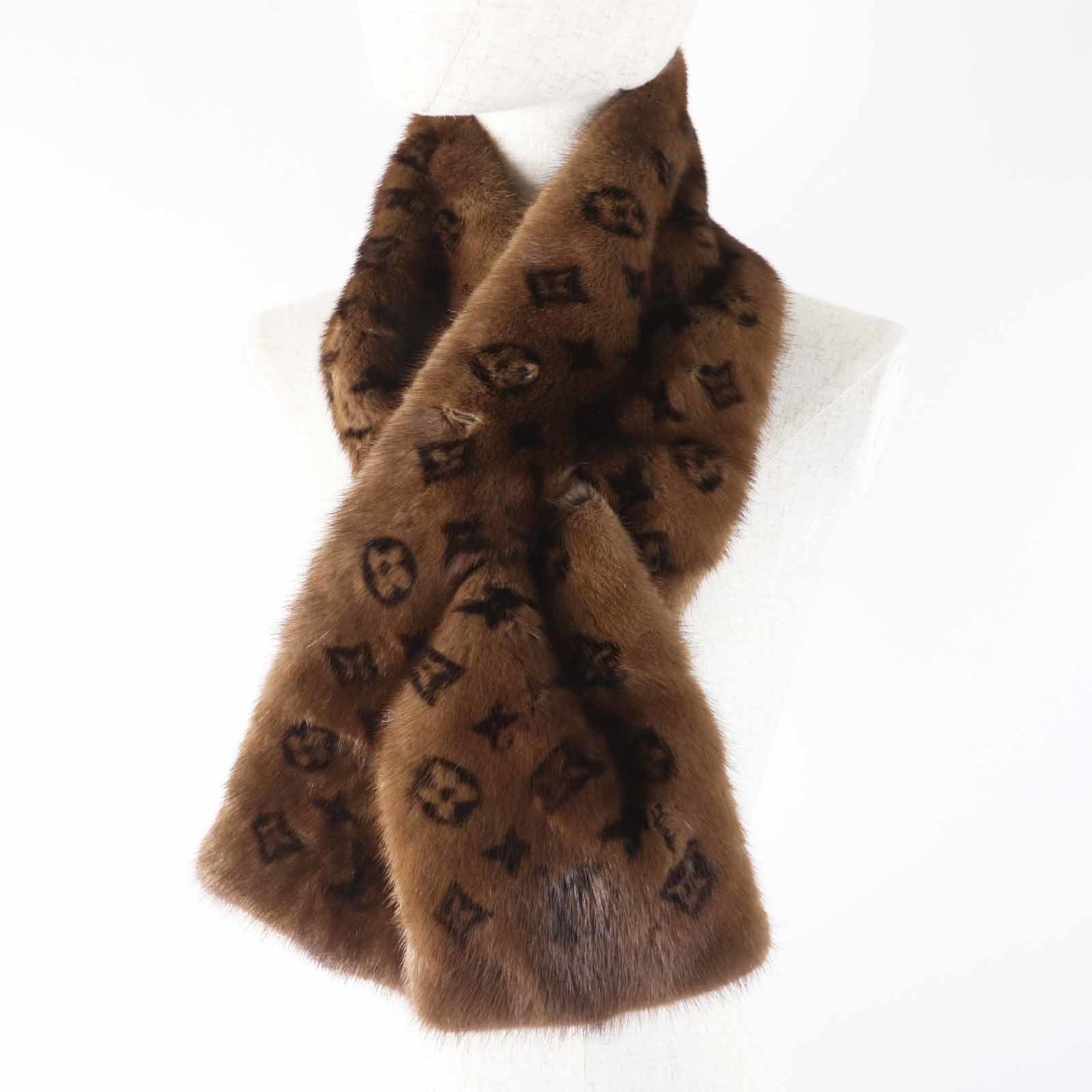 LOUIS VUITTON Monogram Echarpe Vison Mink and Silk-Lined Scarf, Made in Italy, Authentic