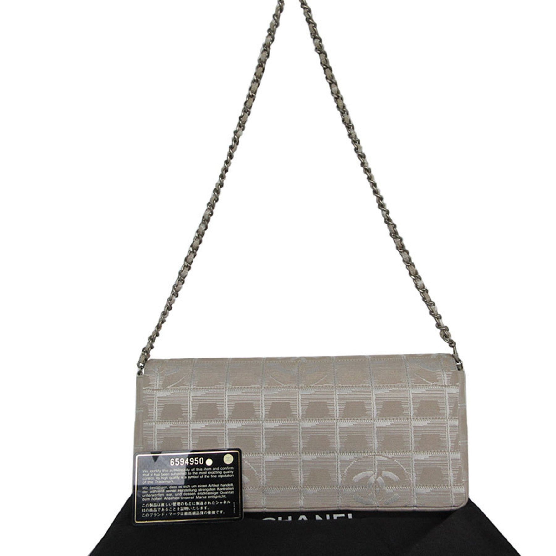 CHANEL Shoulder Bag New Travel Line Nylon Jacquard Silver