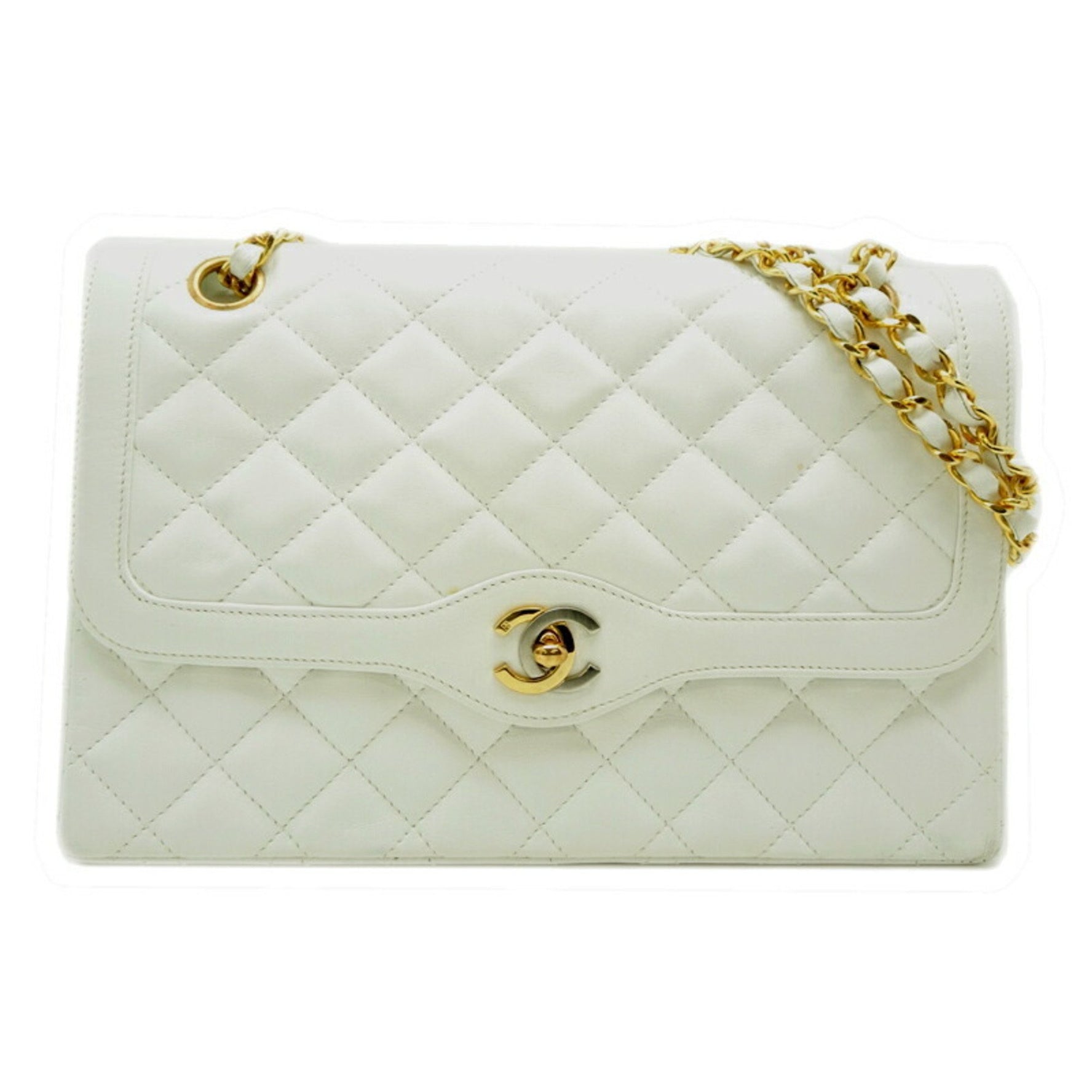 Chanel Paris Limited Edition Double Flap Shoulder Bag in White Lambskin