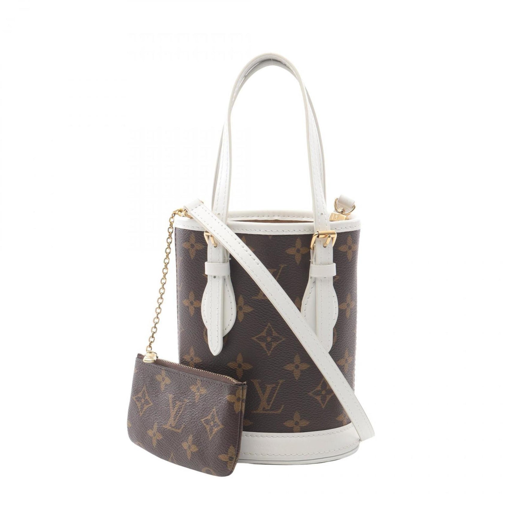 Louis Vuitton Nano Bucket Monogram Handbag, Coated Canvas and Leather, Brown White
