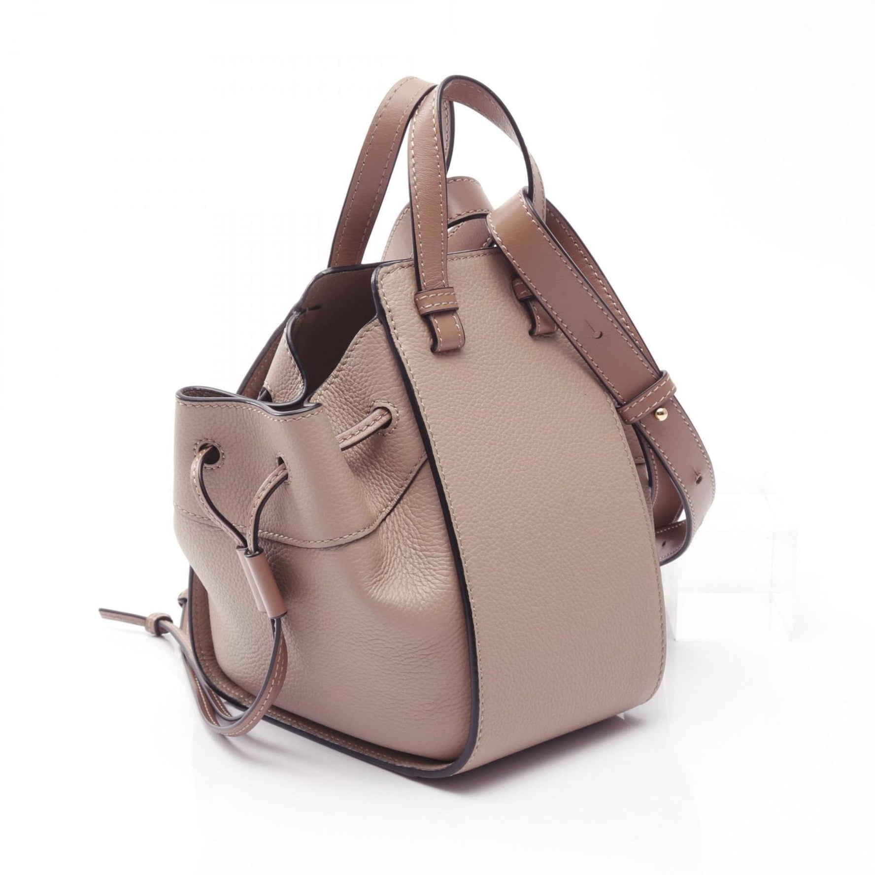 LOEWE Hammock Drawstring Bag, Mini, Handbag, Leather, Beige, Greige
