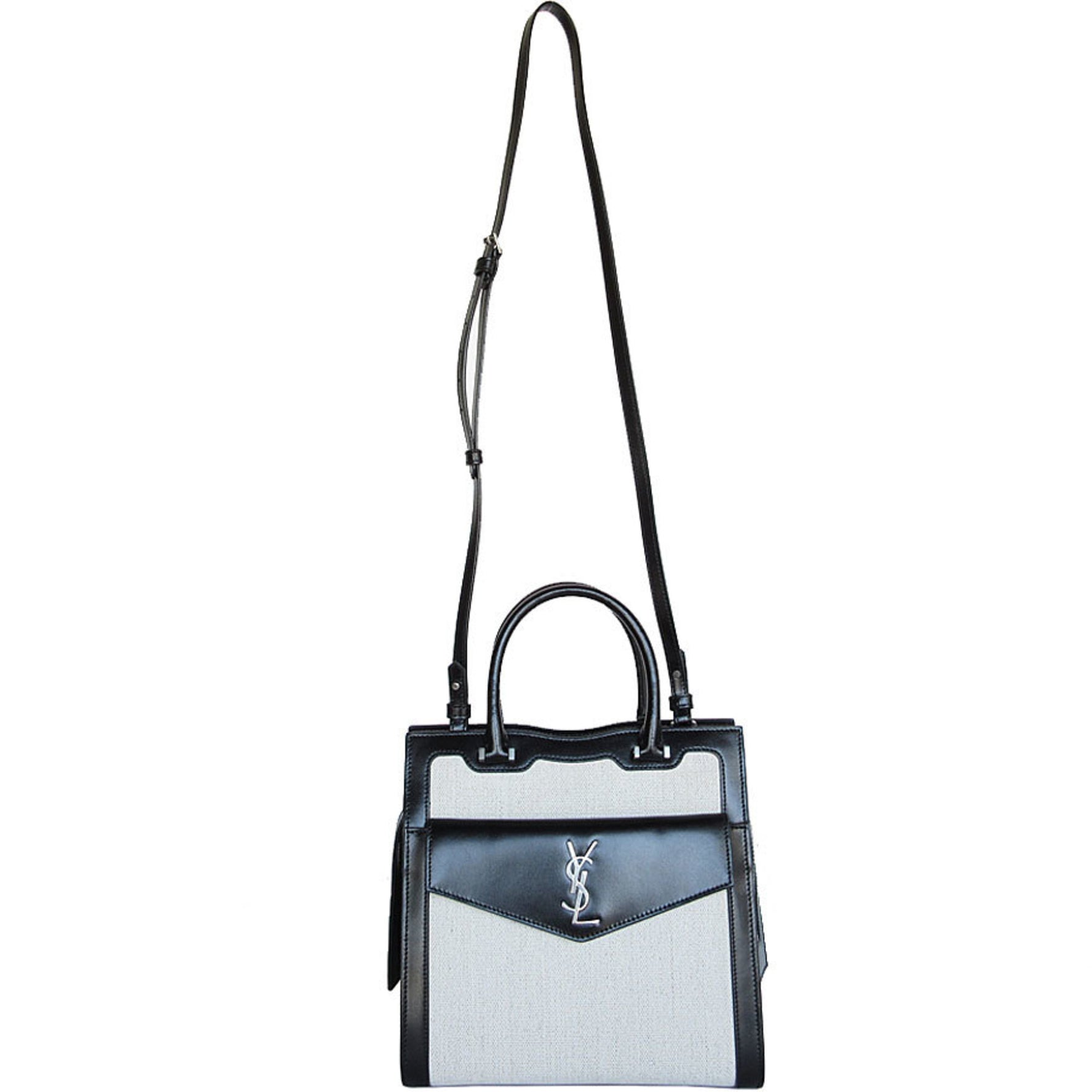 Saint Laurent SAINT LAURENT handbag shoulder bag Uptown small leather black ivory silver women's s0583k