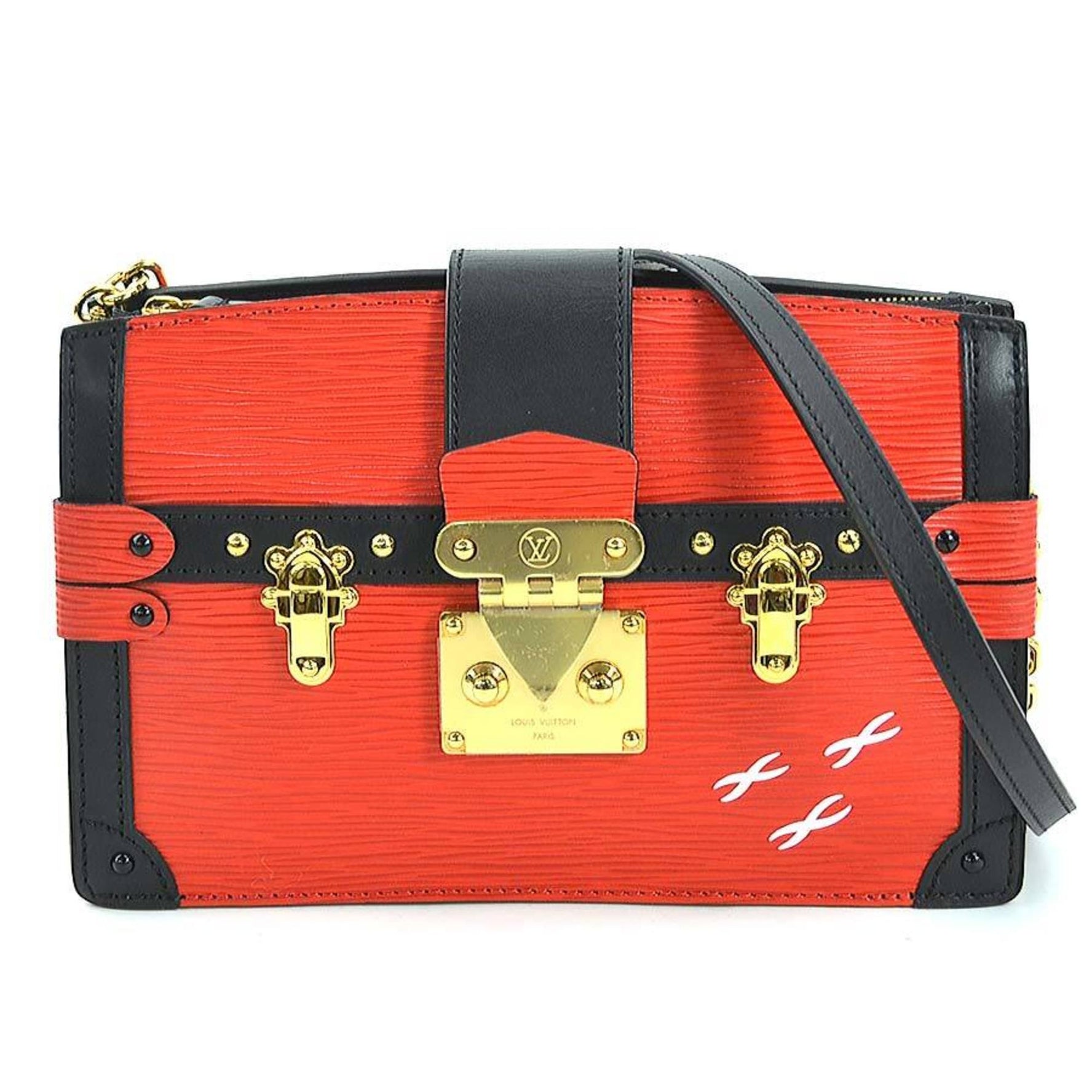 Louis Vuitton LOUIS VUITTON Clutch Bag Shoulder Epi Trunk Leather Red Black Gold Women's M51697 e59776a