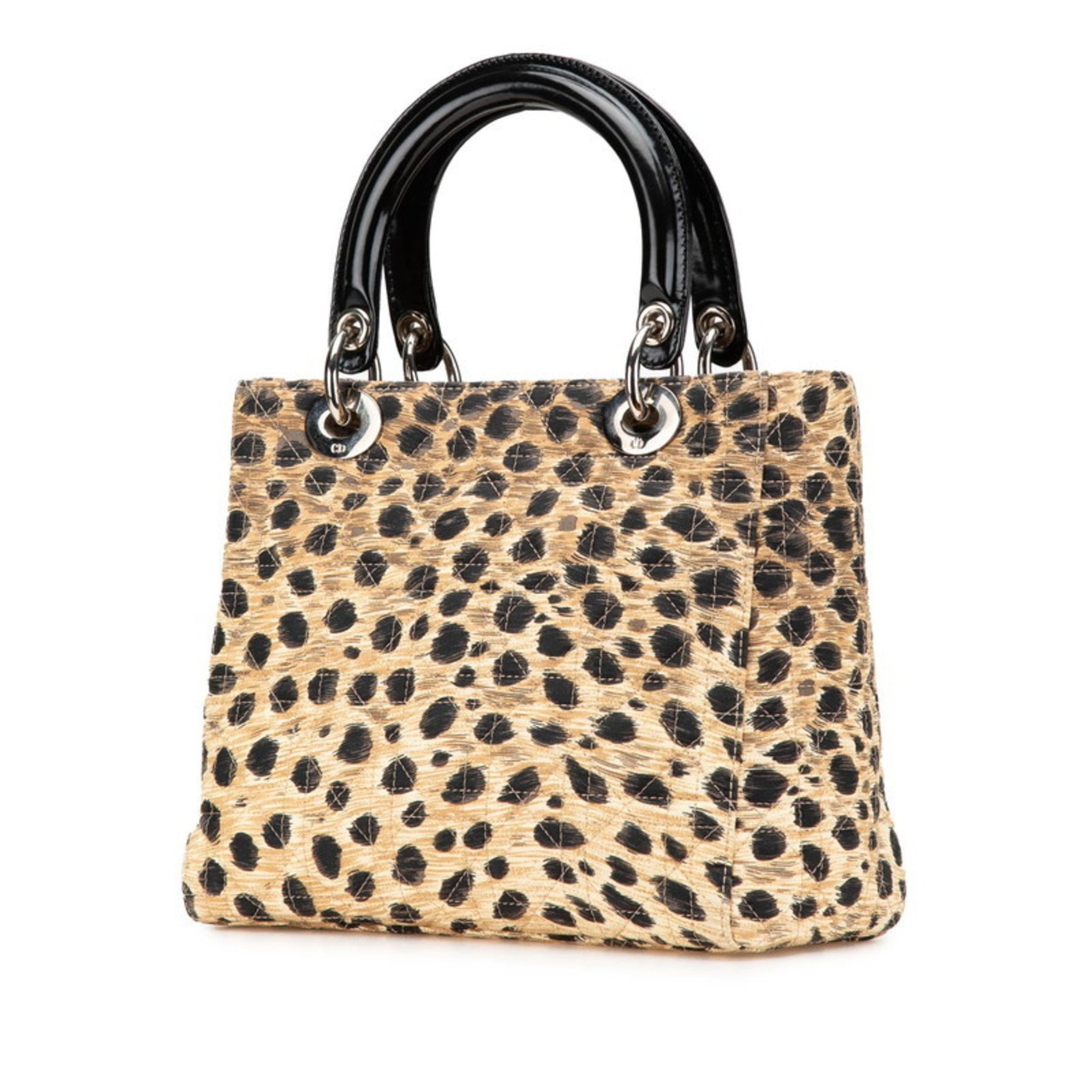 Christian Dior Dior Lady Cannage Leopard Print Handbag/Shoulder Bag, Beige/Brown Canvas, Enamel