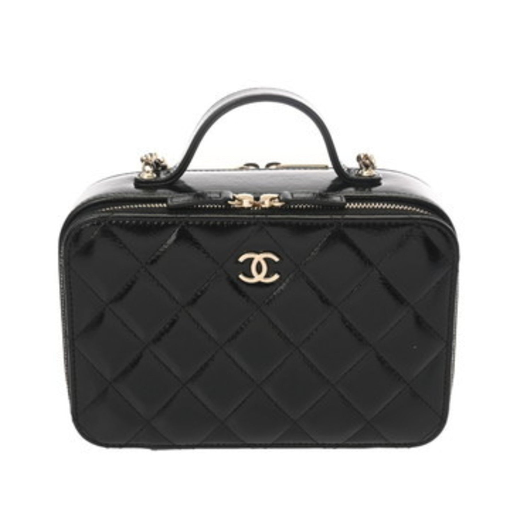 CHANEL Top Handle Shiny Calfskin Vanity Bag, A-Rank, Pre-Owned, Ginzo
