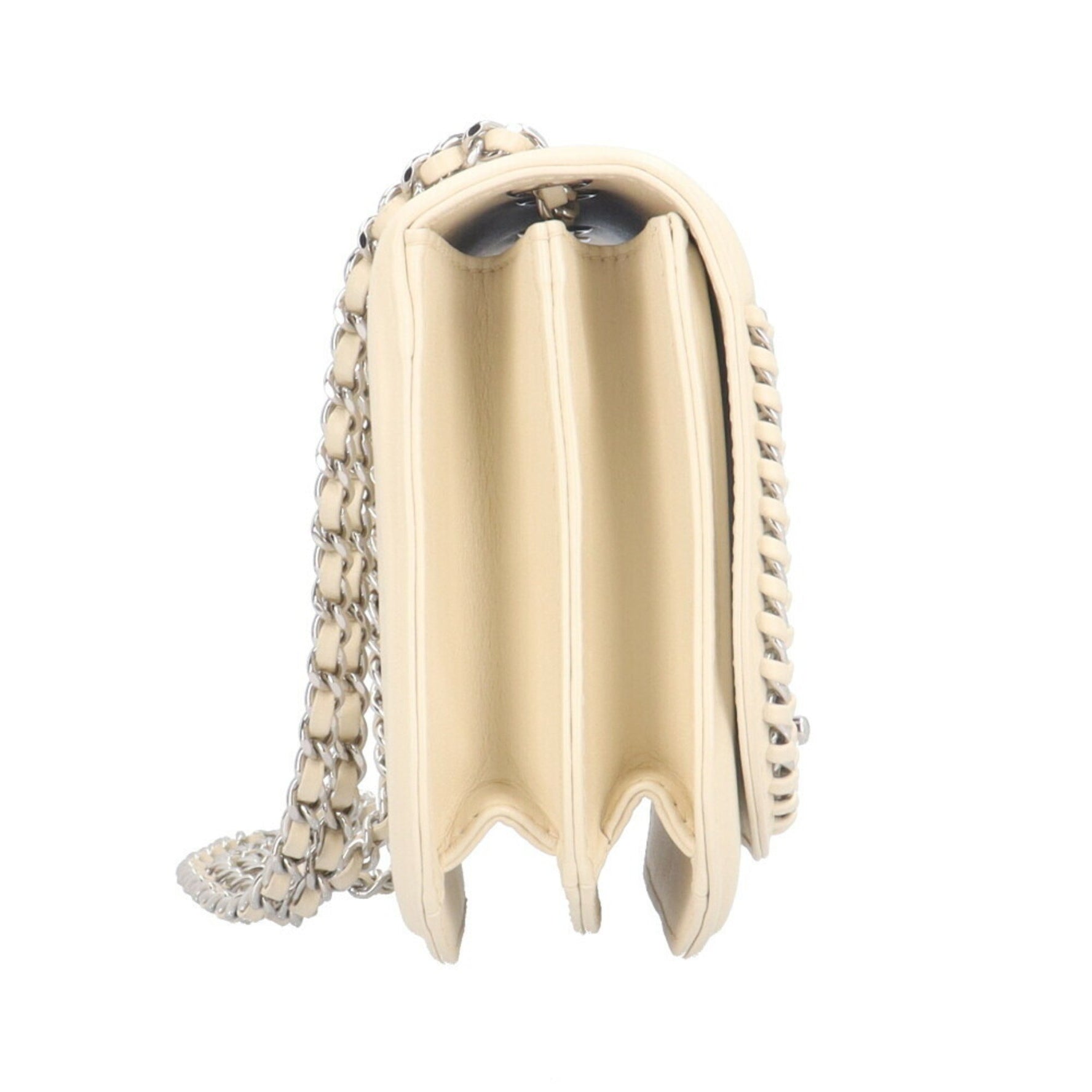 CHANEL Shoulder Bag, Leather, White, Double Chain