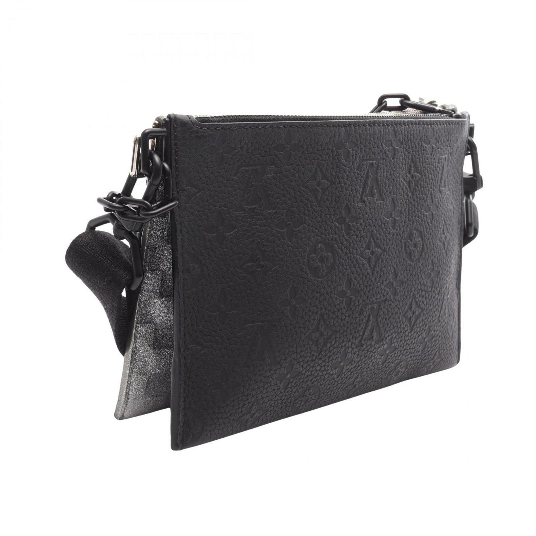 Louis Vuitton Trio Pouch NM Shoulder Bag, Leather Damier Leather, Silver and Black