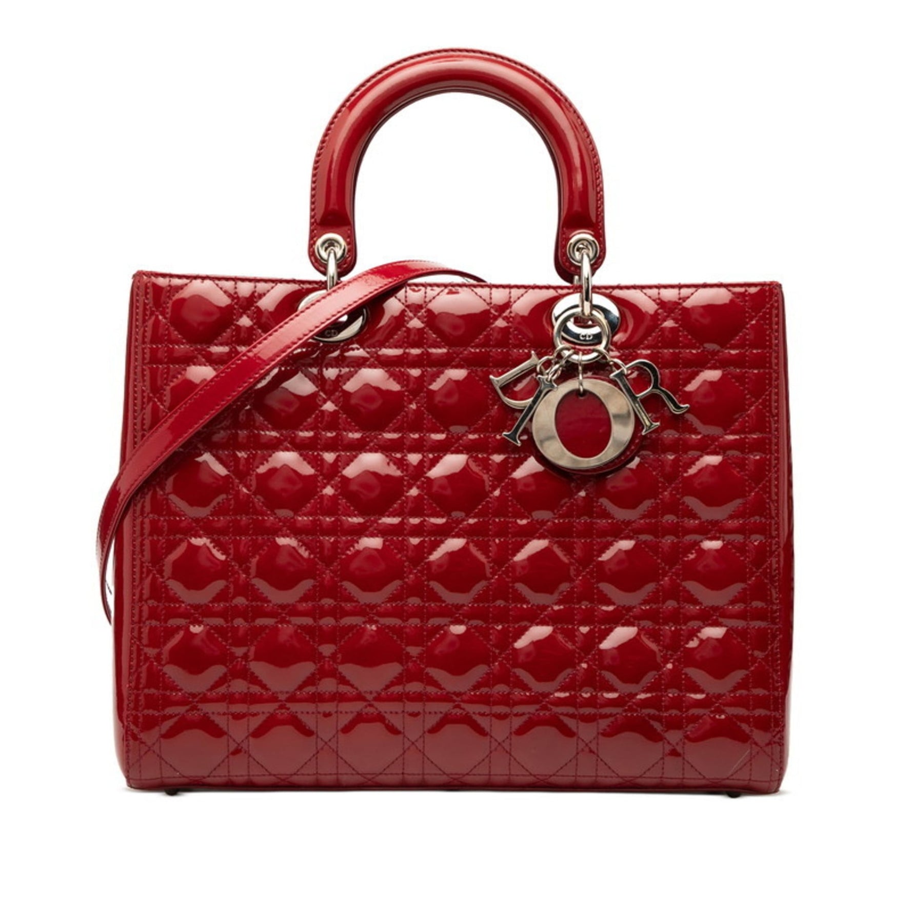 Christian Dior Cannage Lady Large Handbag/Shoulder Bag, Red Patent Leather