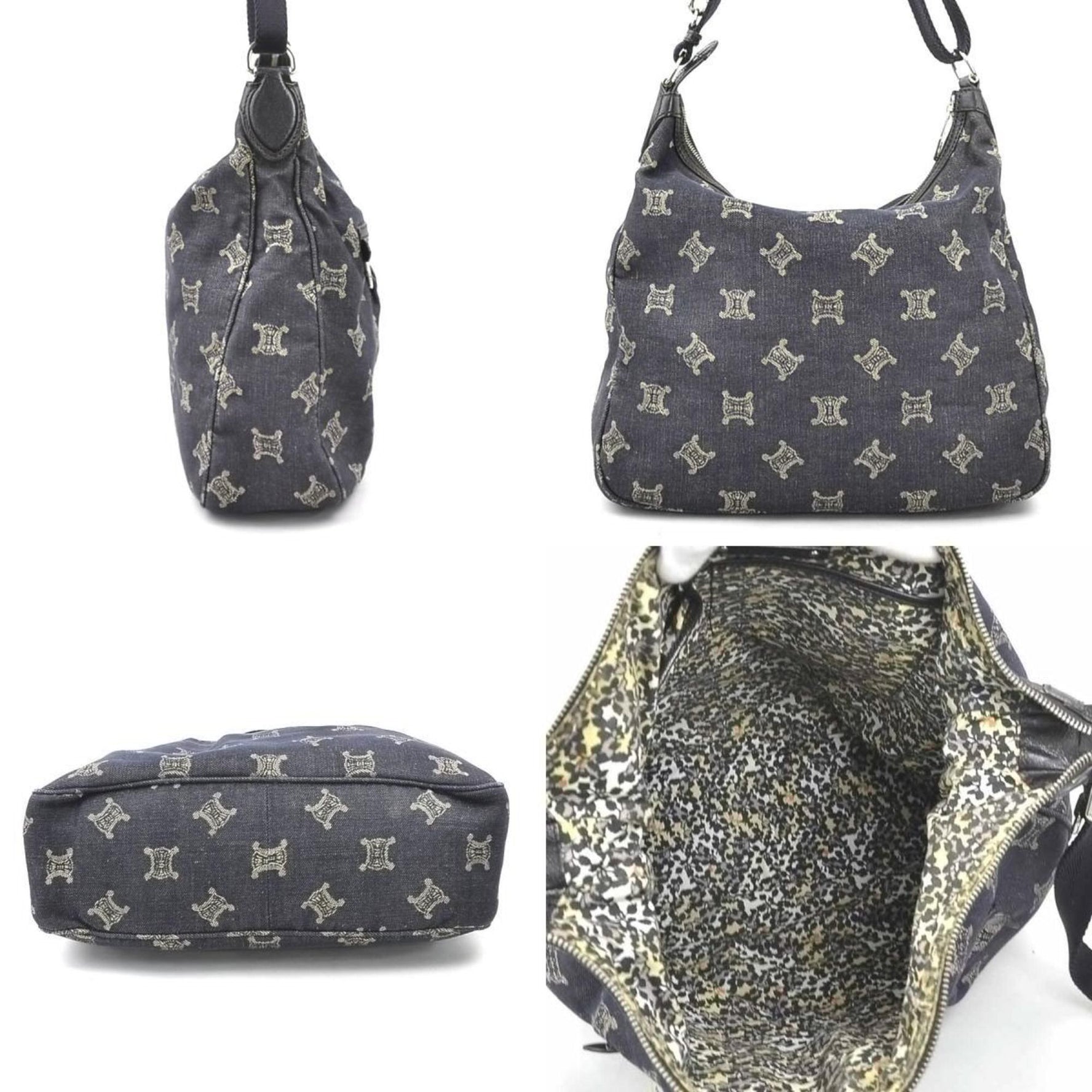 CELINE Shoulder Bag Denim Indigo Blue Silver Women's e60351g