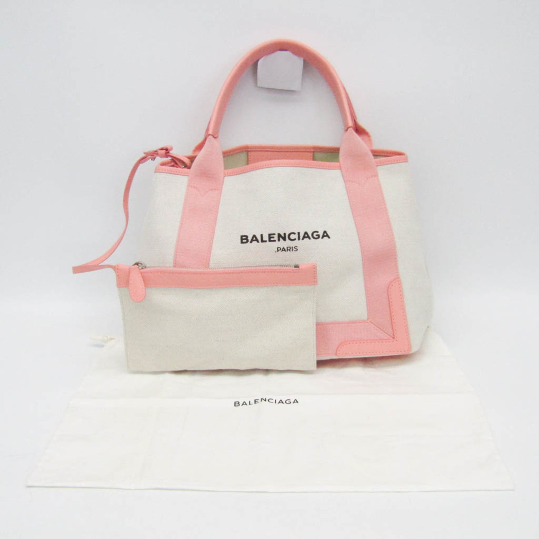 Balenciaga Navy Cabas S Women's Canvas,Leather Handbag Light Pink,Off-white