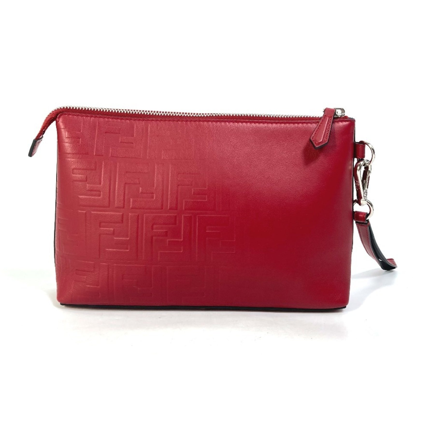 FENDI Zucca Clutch Bag with Pouch and Strap, Leather, Men's, Red