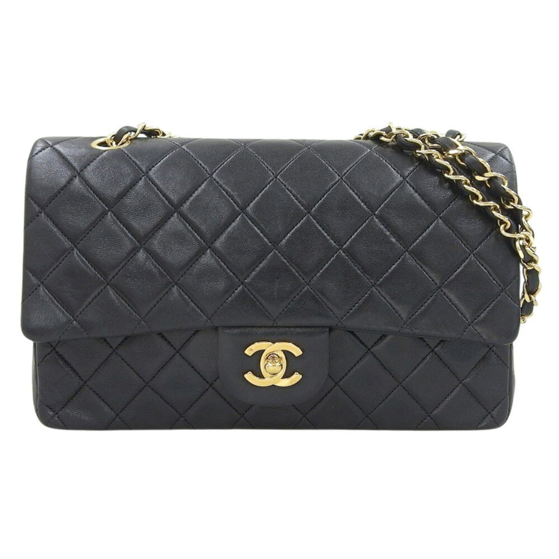 CHANEL Matelasse 25 Coco Mark Double Flap Chain Shoulder Bag Seal Lambskin