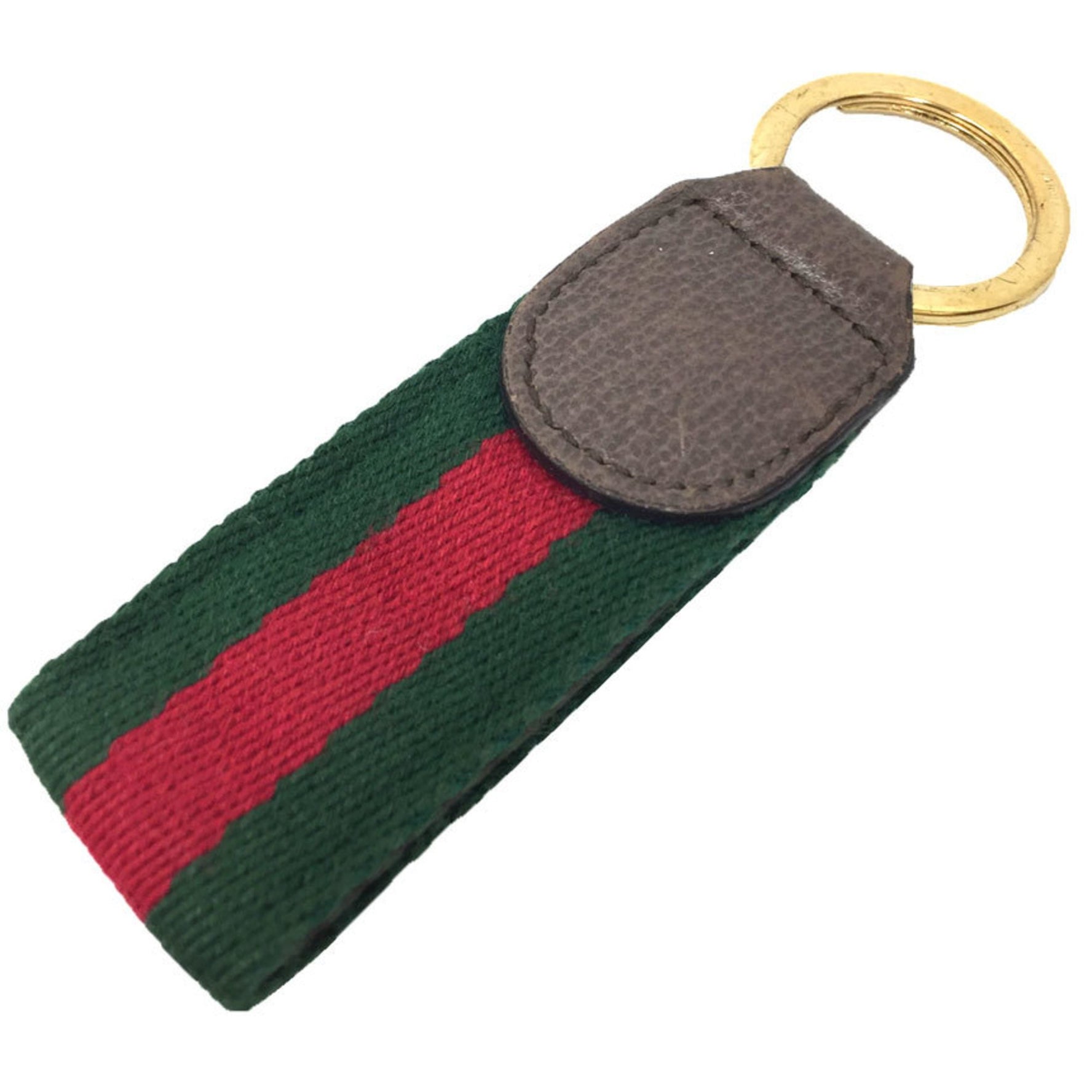 GUCCI GG Webbing Line Key Ring Holder Leather x Canvas Green Red