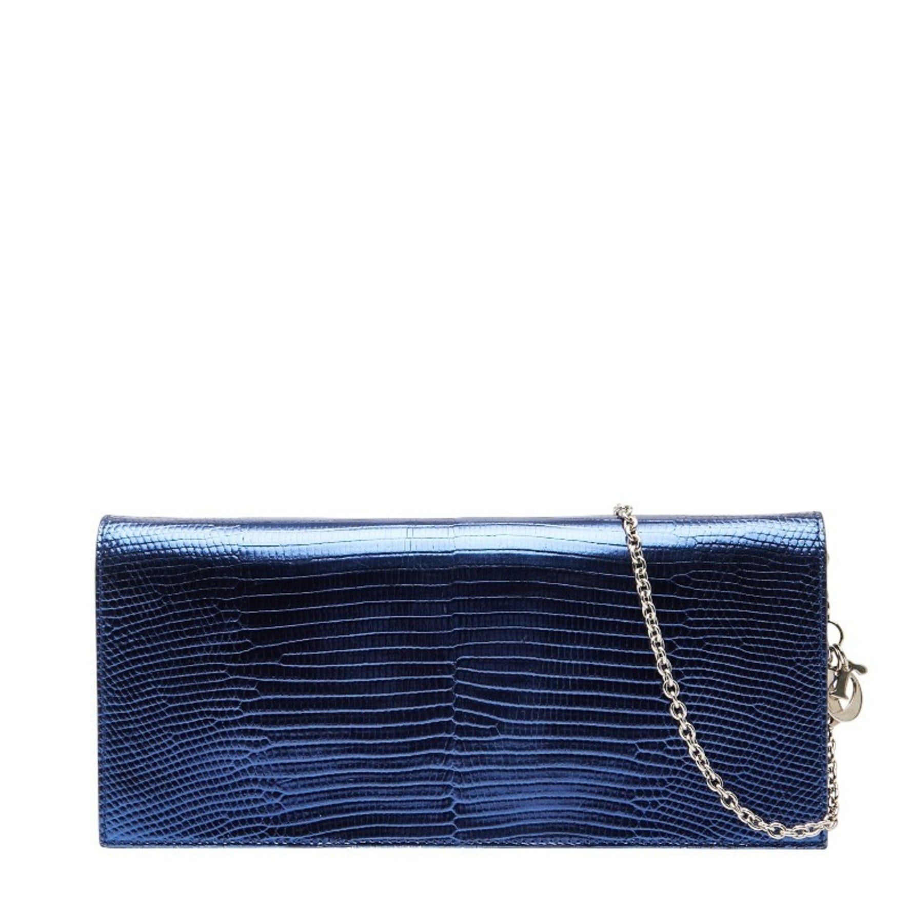 Christian Dior Dior Chain Shoulder Bag Metallic Blue Leather
