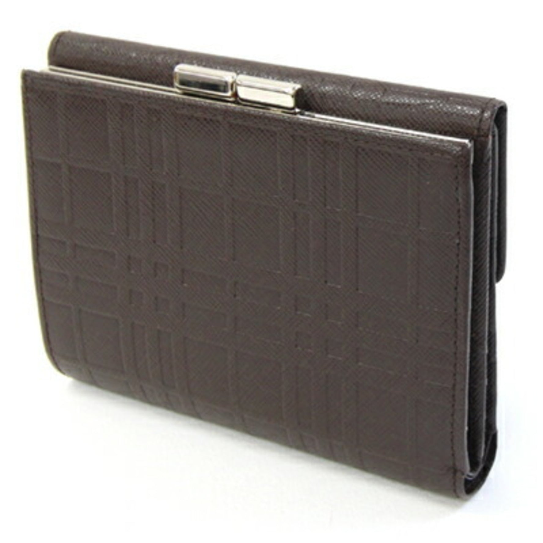 Burberry Tri-fold Wallet Dark Brown Leather Embossed Check Women's BURBERRY