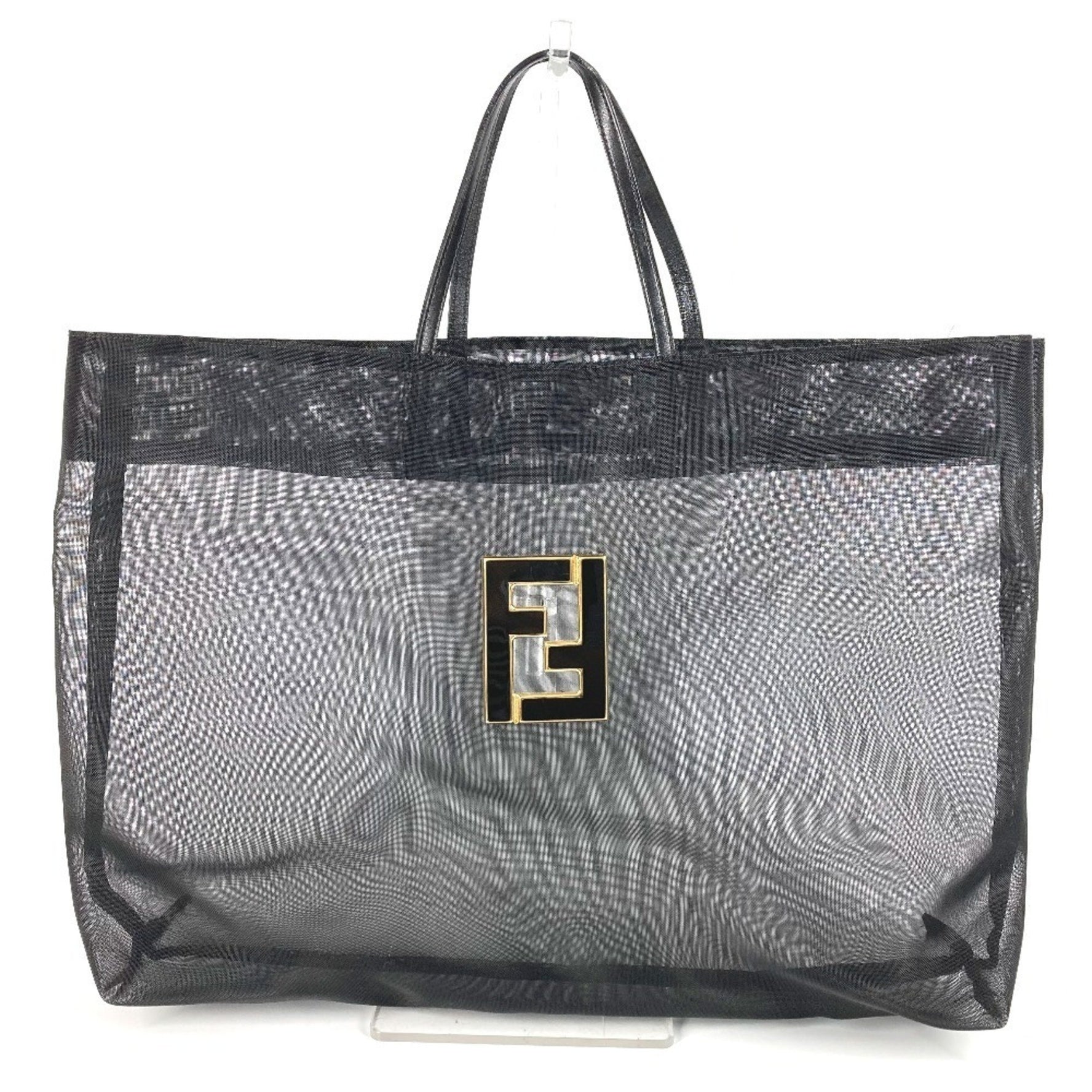 FENDI mesh FF logo tote bag, handbag, leather and nylon, men's