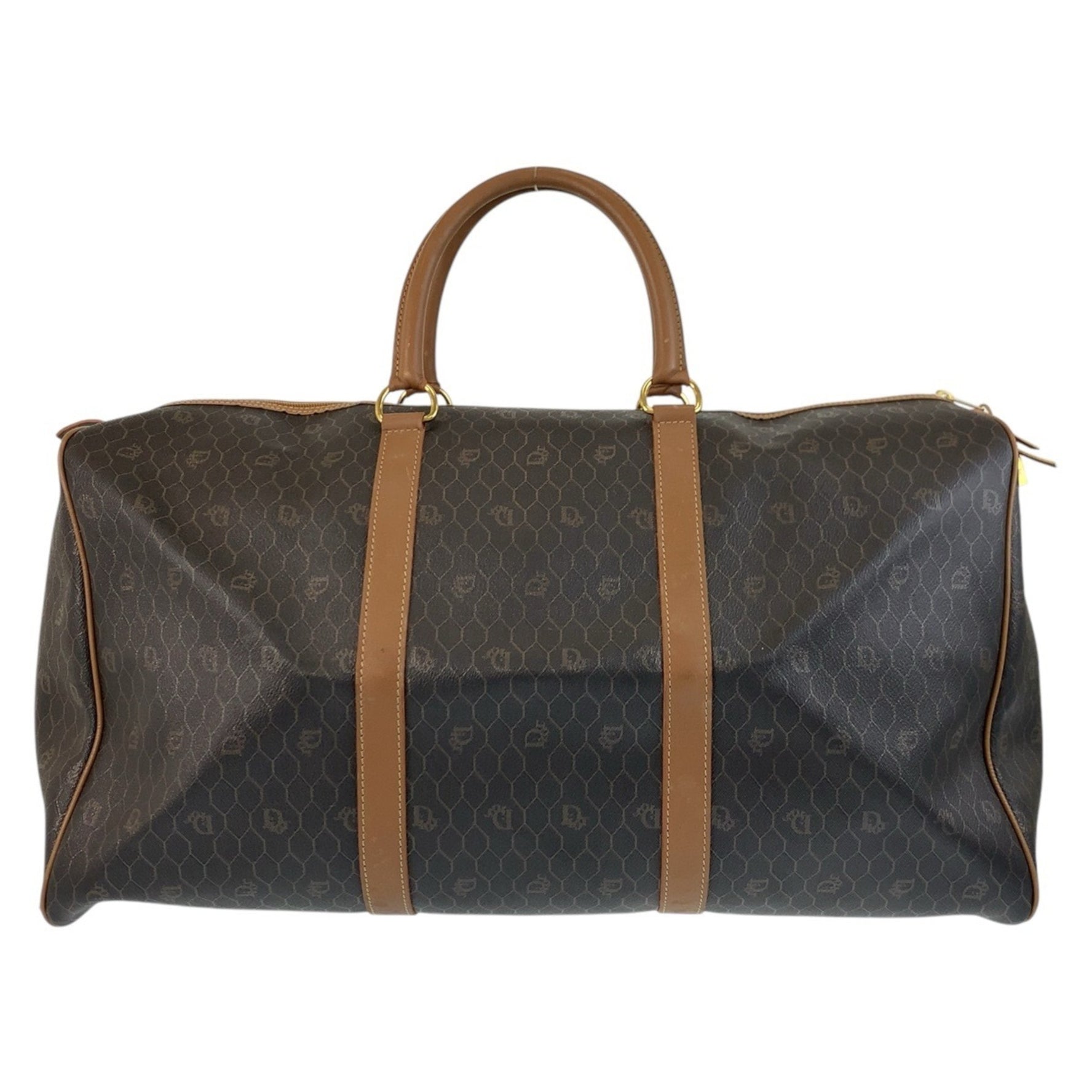 Christian Dior Vintage Honeycomb Pattern Gold Hardware Leather Boston Bag Handbag