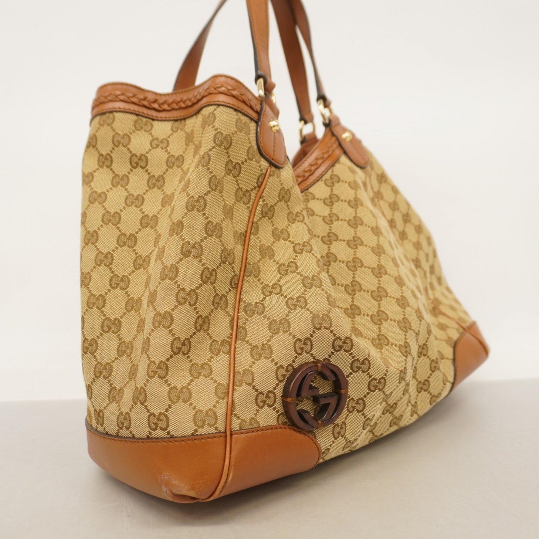 Gucci Tote Bag GG Canvas Interlocking G Brown Beige Champagne