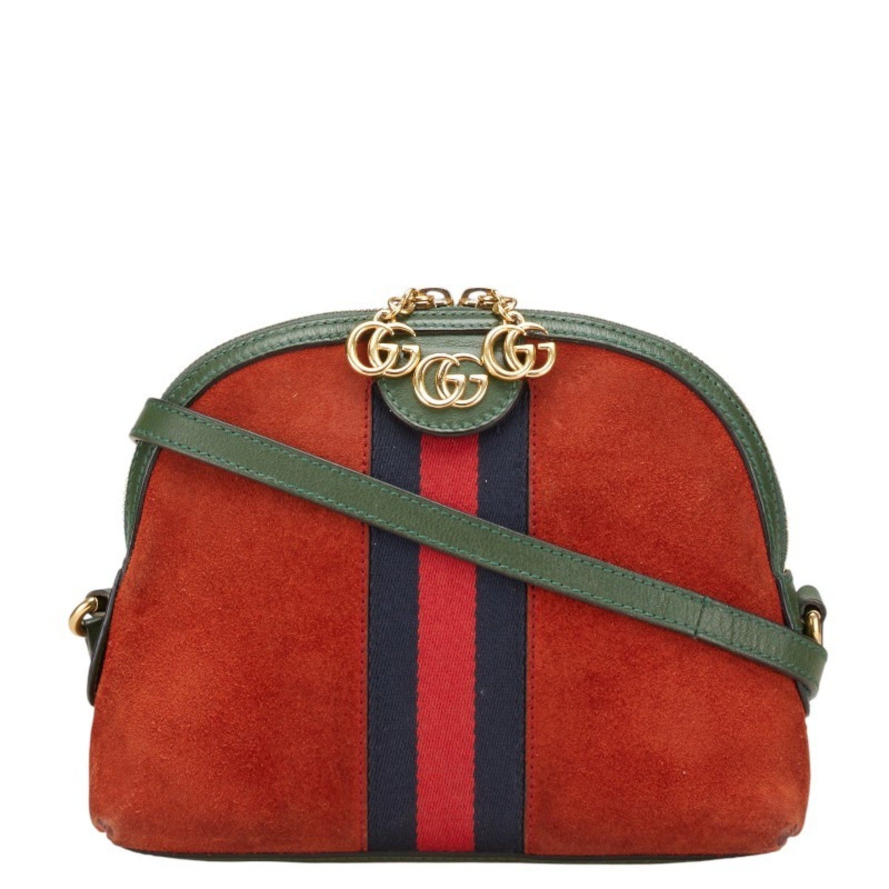 Gucci Ophidia Sherry Line Crossbody Shoulder Bag Orange Green Suede Leather