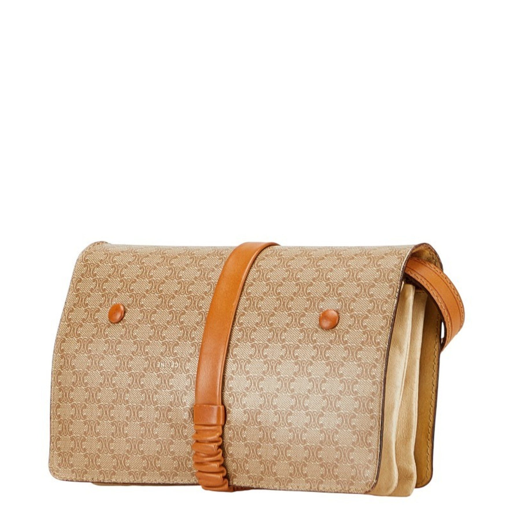 Celine Macadam Shoulder Bag in Beige and Brown PVC Leather .