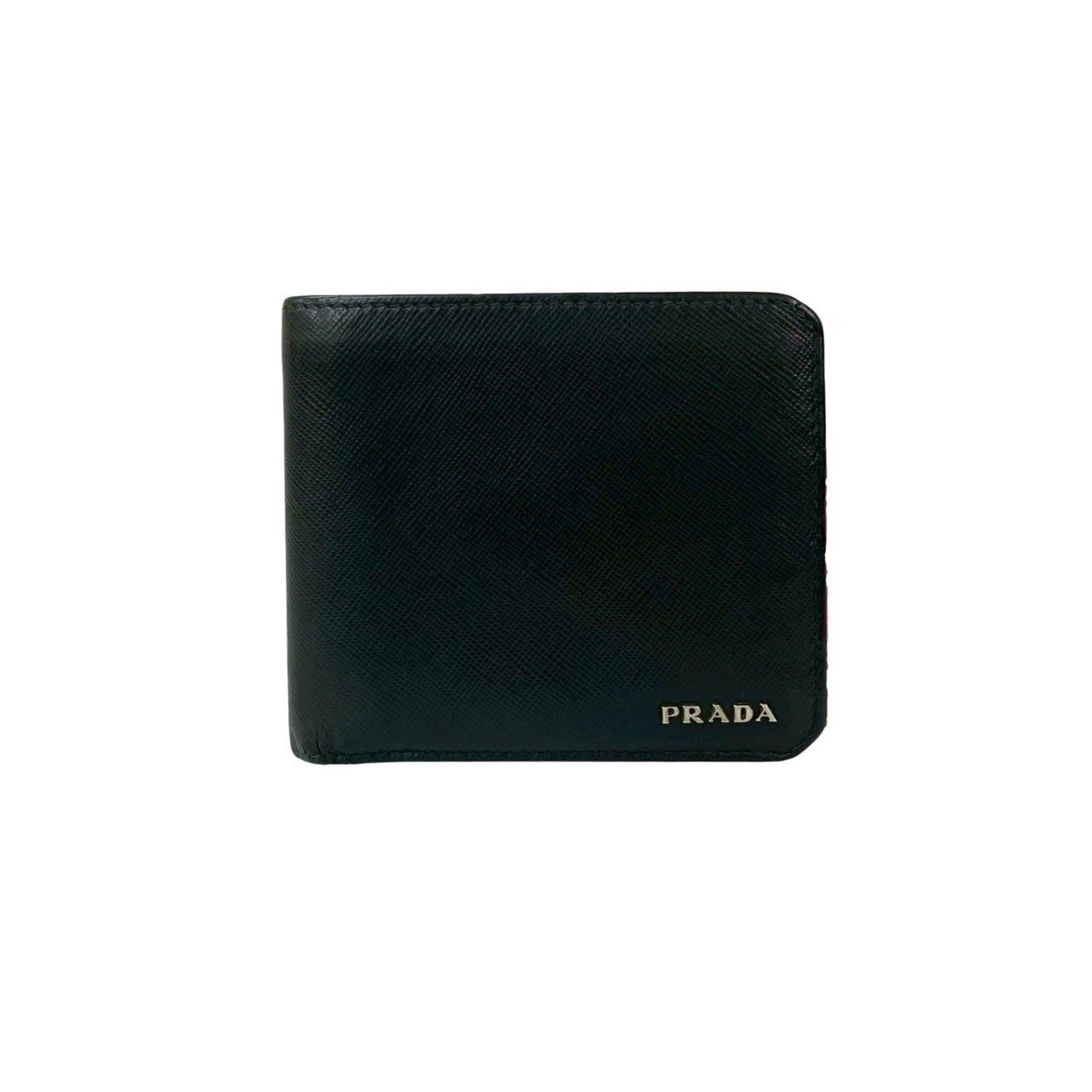 PRADA logo silver hardware Saffiano all-leather bifold wallet mini