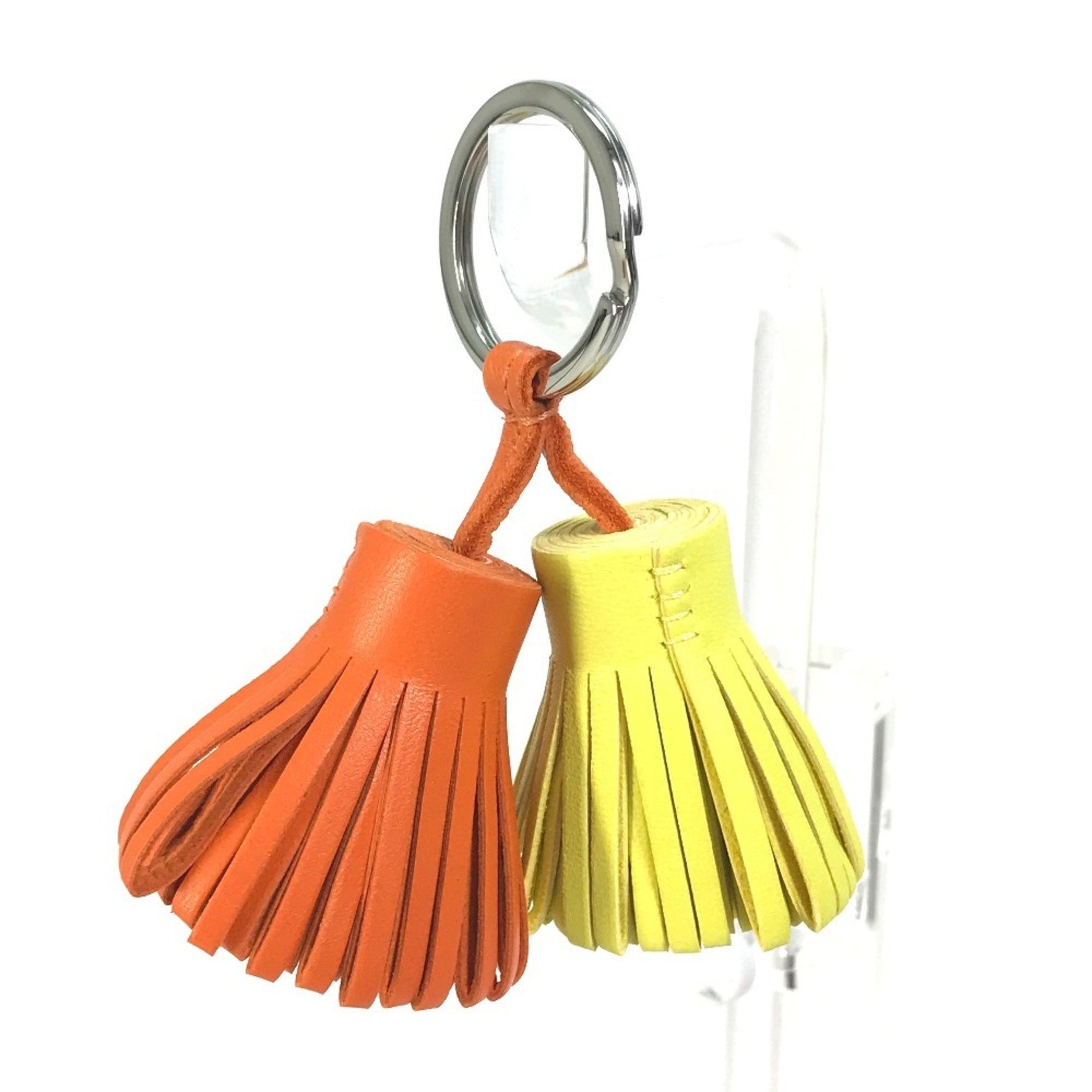 HERMES Fringe Carmen Unodos Bag Charm Key Ring Keychain Anjo Miro Orange and Yellow Like New