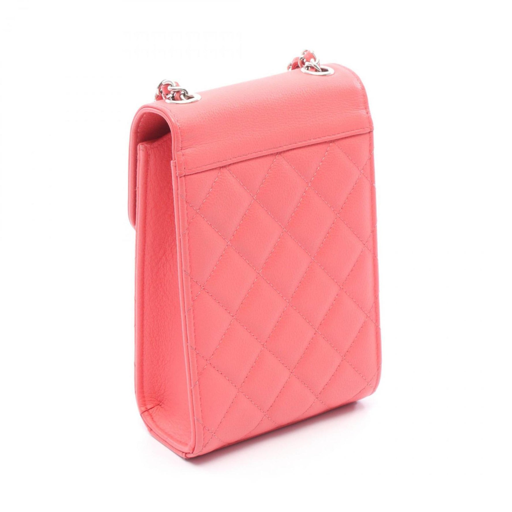 CHANEL Half Coco Mark Matelasse Phone Case Shoulder Bag in Calfskin Leather, Red