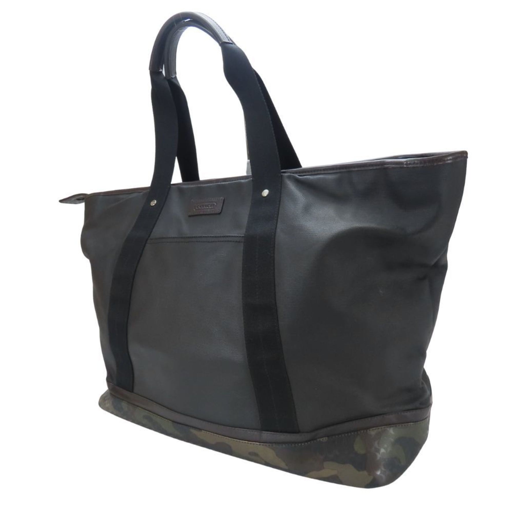 Coach Tote Bag Weekend Signature Coated Canvas Black Green Camouflage Boston