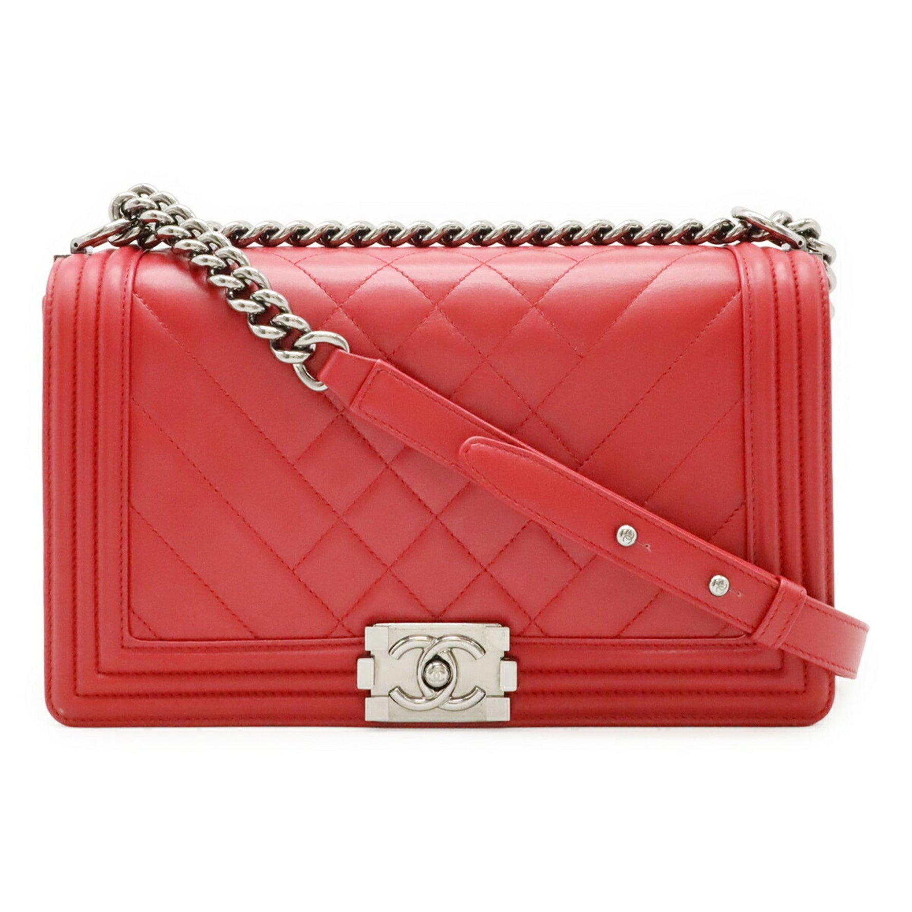 CHANEL Boy Matelasse Coco Mark Chain Shoulder Bag in Fuchsia Pink Lambskin