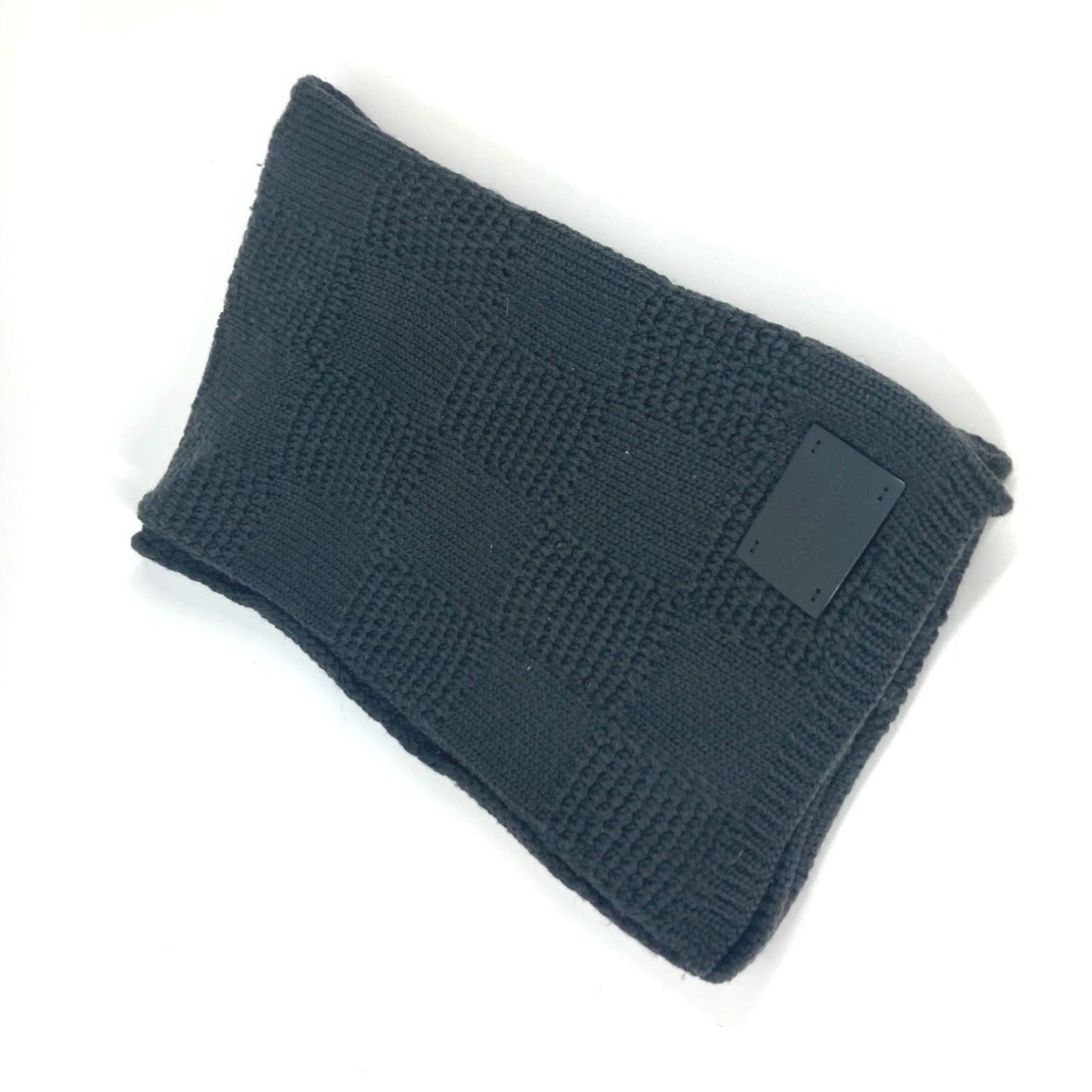 LOUIS VUITTON Damier Wool Scarf, Men's, Gray, Leather Tag