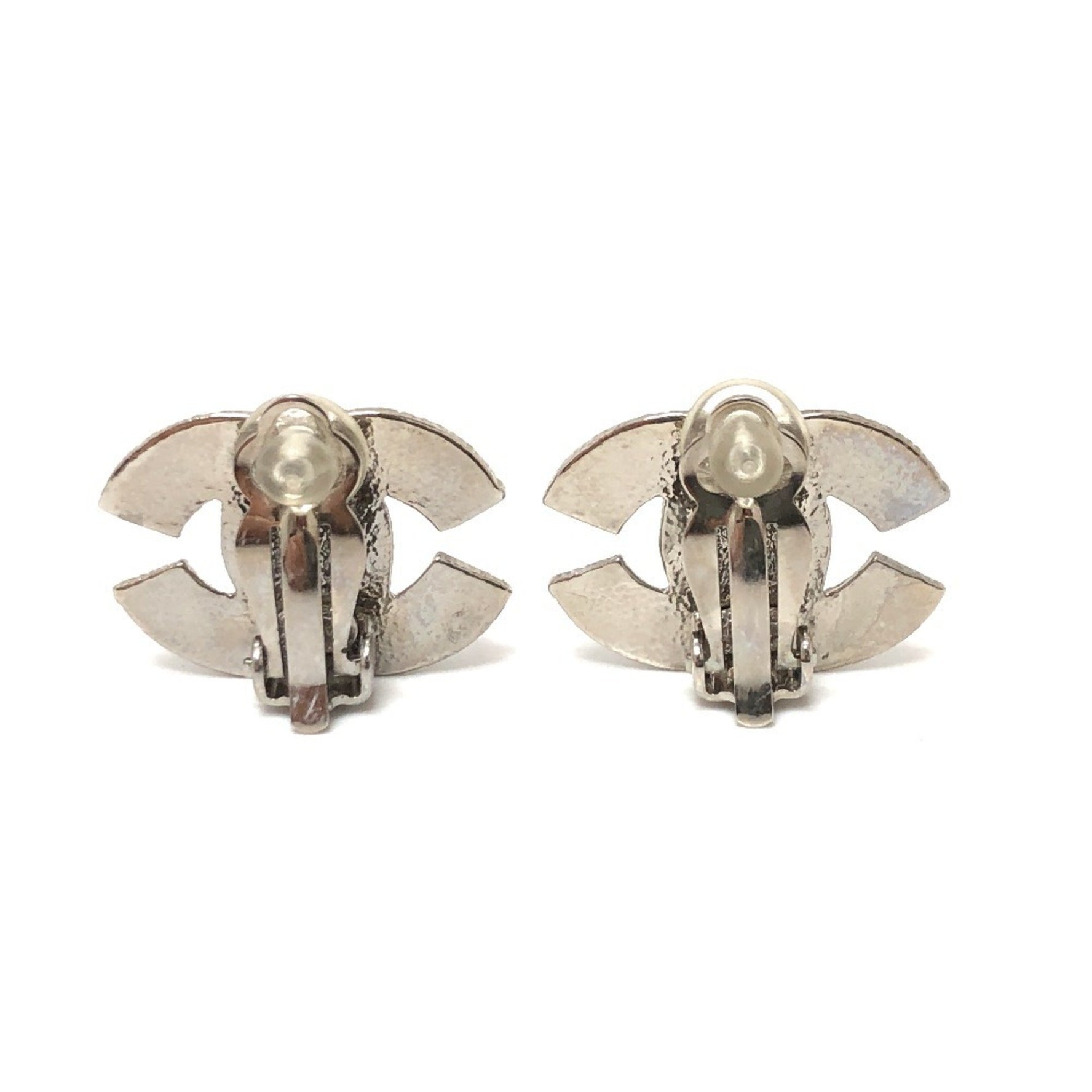 CHANEL CC Coco Mark Rhinestone Earrings Metal, Silver