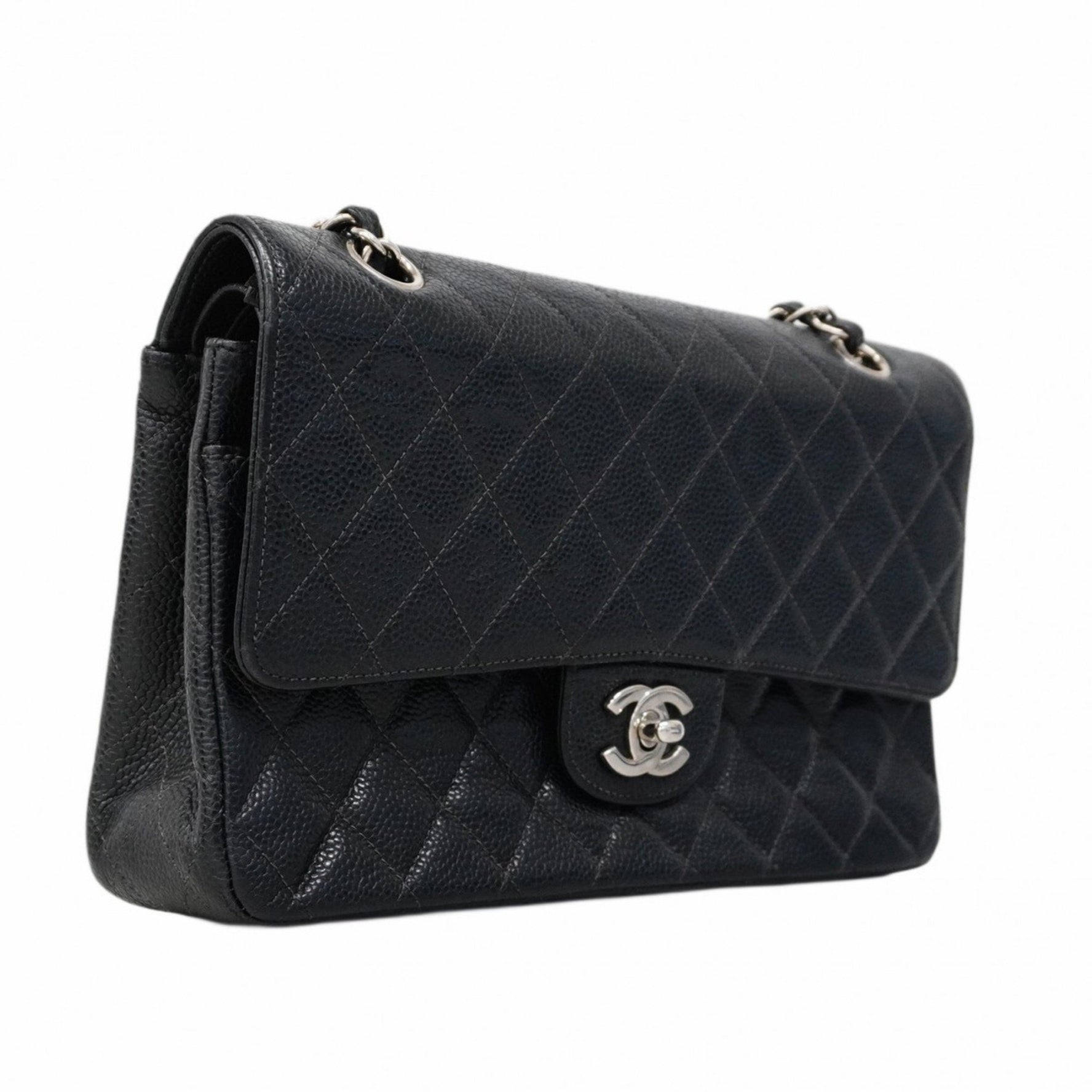 Chanel Matelasse Shoulder Bag with Double Flap and Chain, Caviar Leather